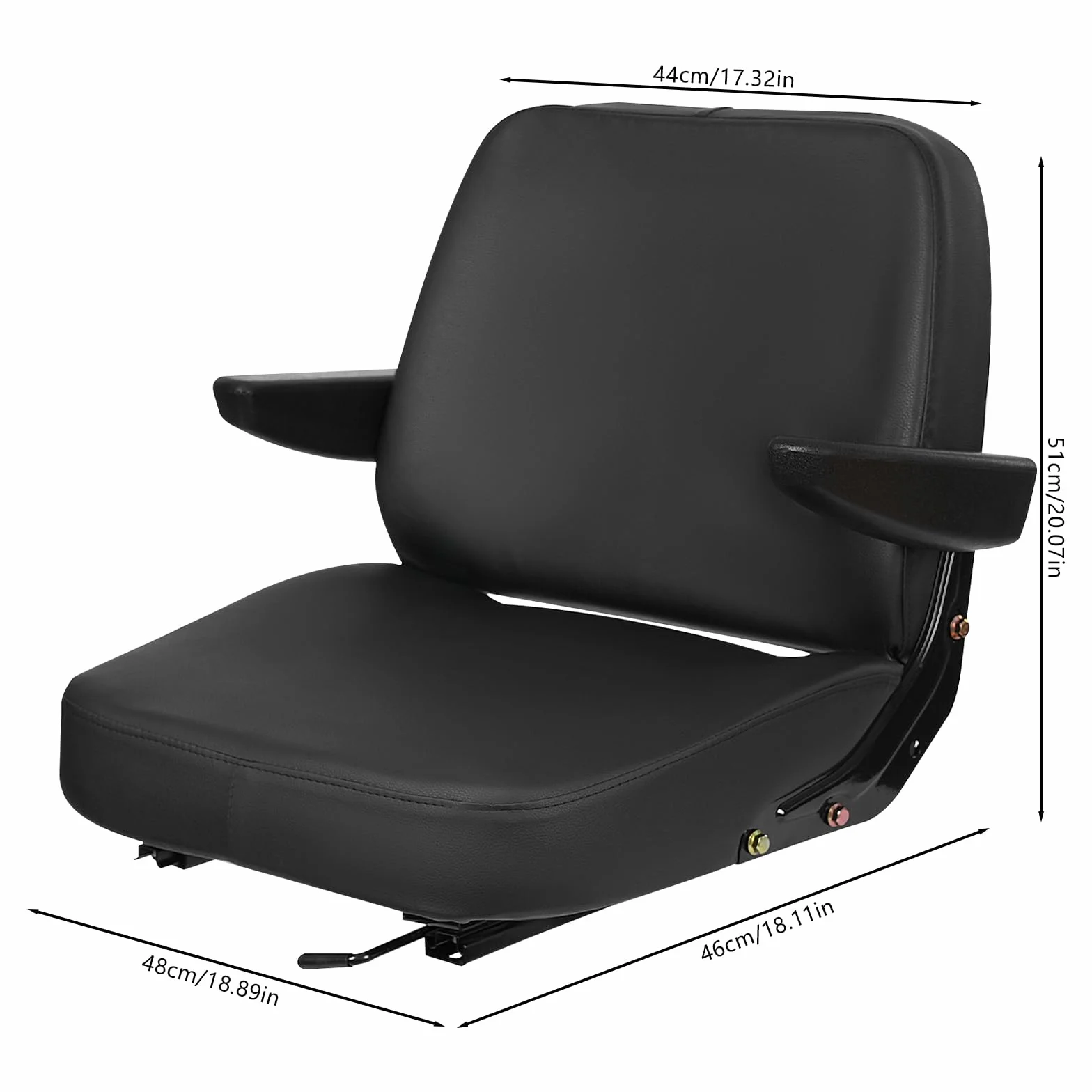 Asiento de tractor universal con reposabrazos, asiento de remolque ajustable, asiento de conductor de cuero de PVC para tractores, cortacésped, carretillas elevadoras, excavadoras - negro