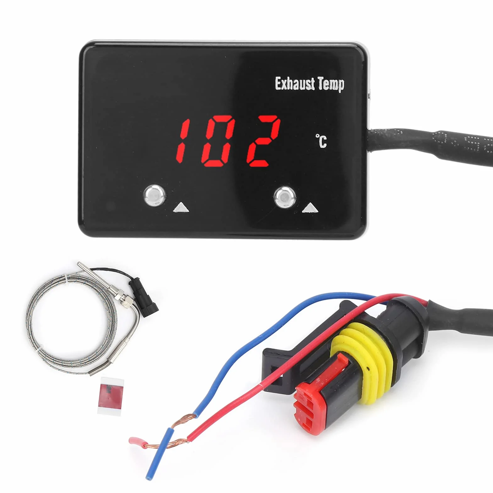 Medidor de temperatura de gas exhuast, Akozon Universal Pantalla digital LED roja Medidor de temperatura de los gases de escape para vehículo de 12V