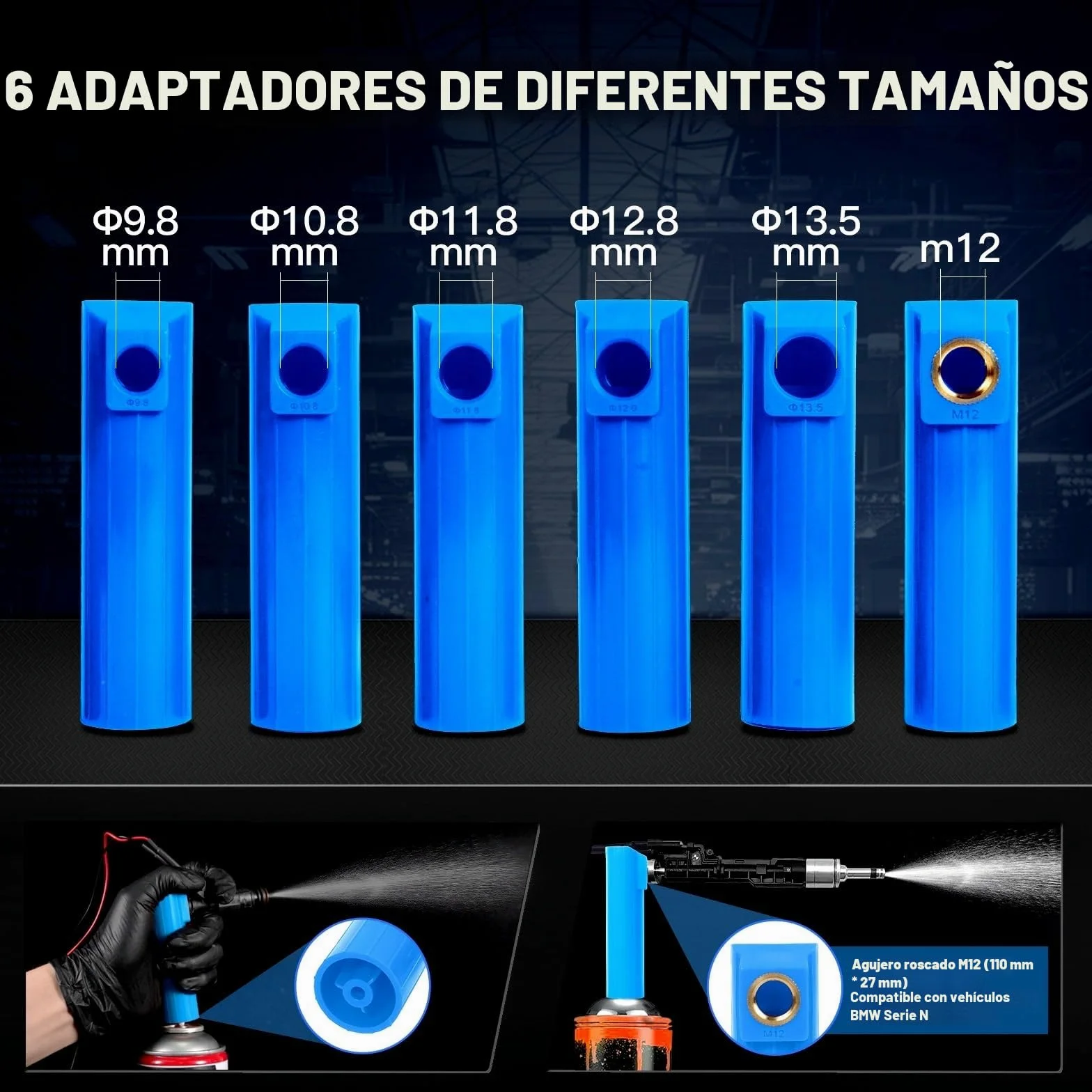 MRCARTOOL - Comprobador de inyectores de combustible para coche, 12 V, con 6 boquillas para inyectores EFI GDI de 5 V, 12 V, 8 modos de impulso, kit de limpieza, doble potencia, cable de 1 m
