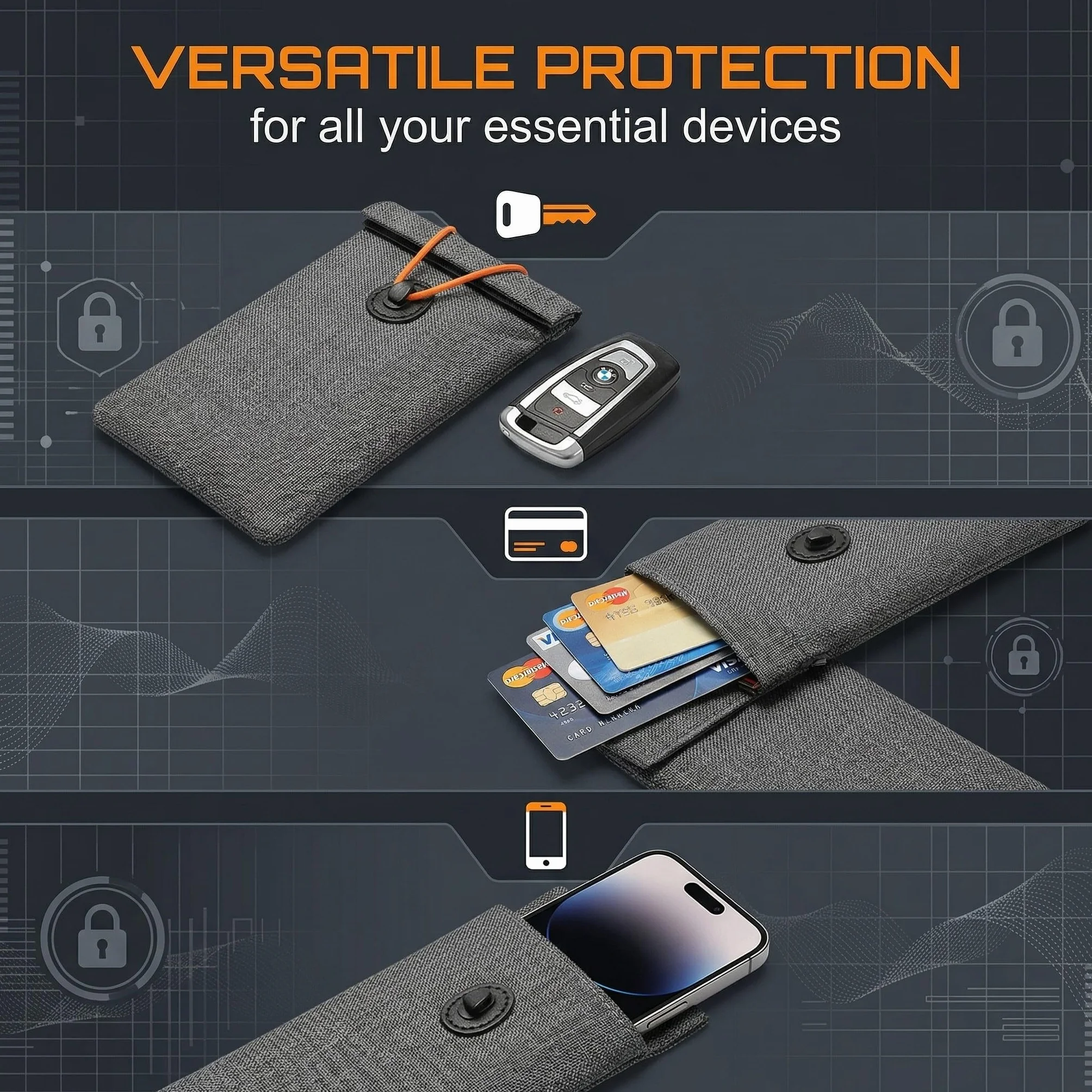 Bolsa Faraday, Protector de Jaula, Protector de Llavero Faraday, Caja de Bloqueo de Señal de Llave de Coche, Jaulas de Bloqueo de Señal Antirrobo, Inhibidor de Señal Móvil 4G/GPS (Gris)