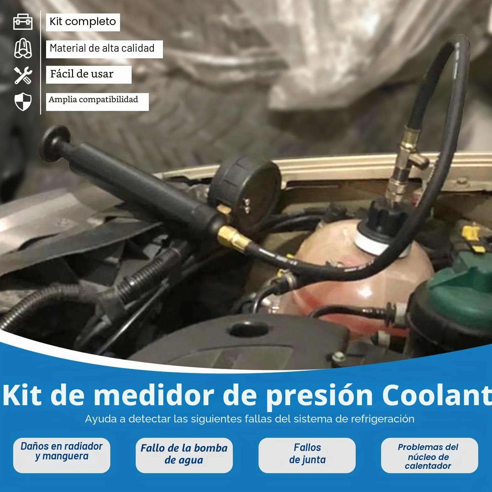 FreeTec 28 pzs Probador Presion Radiador, Universal Probador Presion Circuito Refrigeración, Kit Comprobador de Fugas Purgador Liquido Refrigerante, Herramientas Radiador Coche con Bomba Adaptador