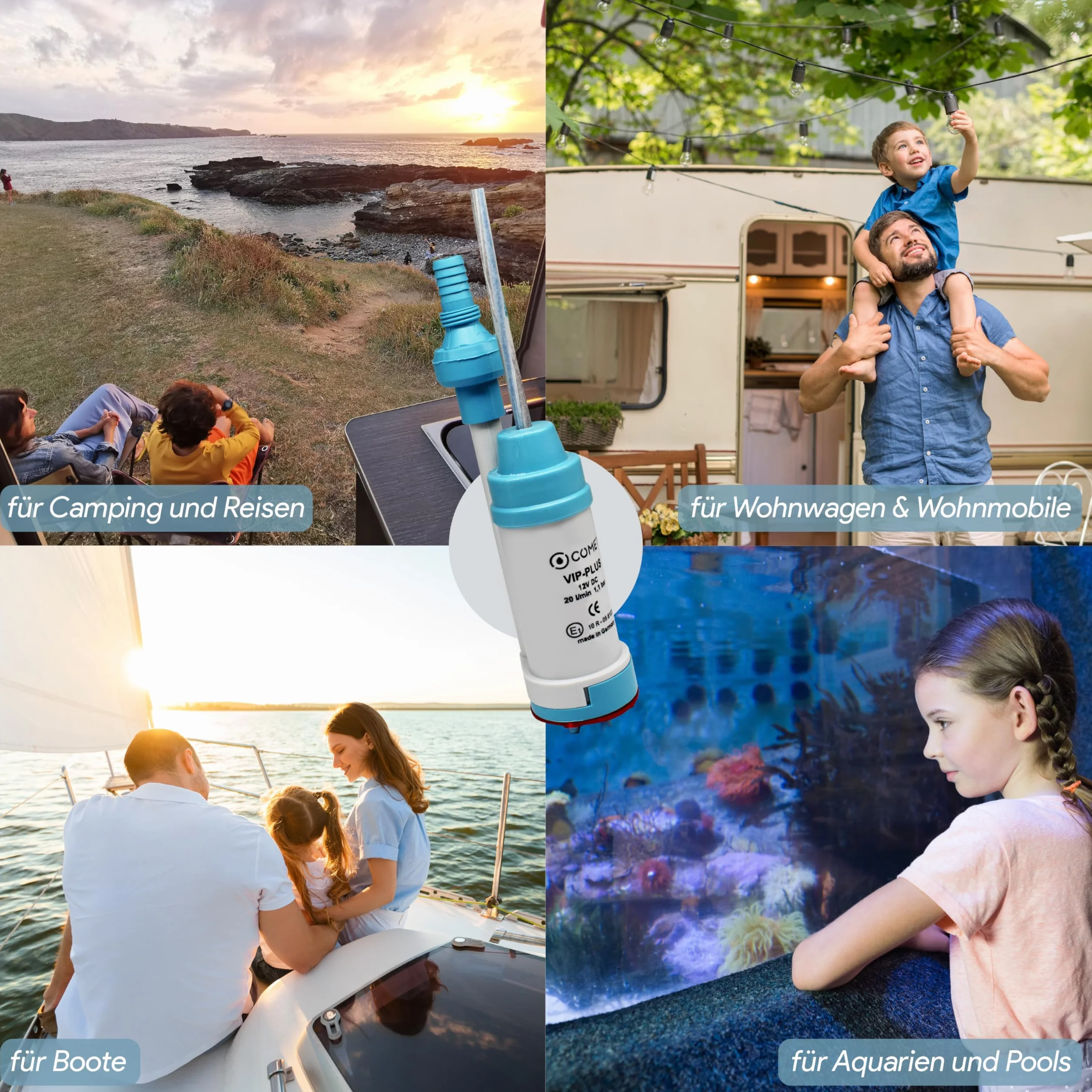 Comet VipPlus - Bomba de agua con válvula antirretorno (fija) + filtro con set de libro electrónico para camping, para autocaravanas, caravanas - bomba sumergible de 12 V