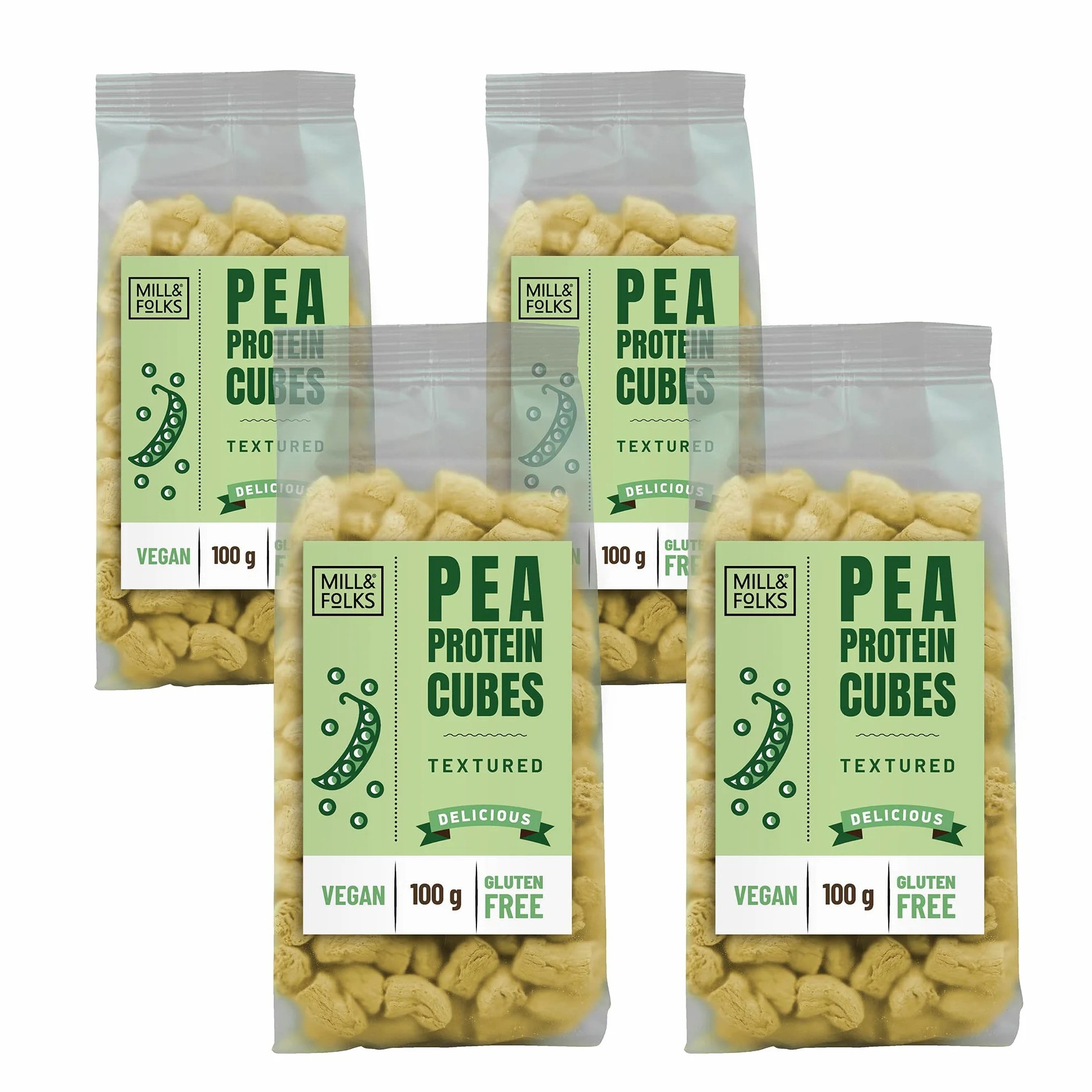 Mill & Folks Cubitos de Proteína de Guisante 4x100g Vegano sin gluten