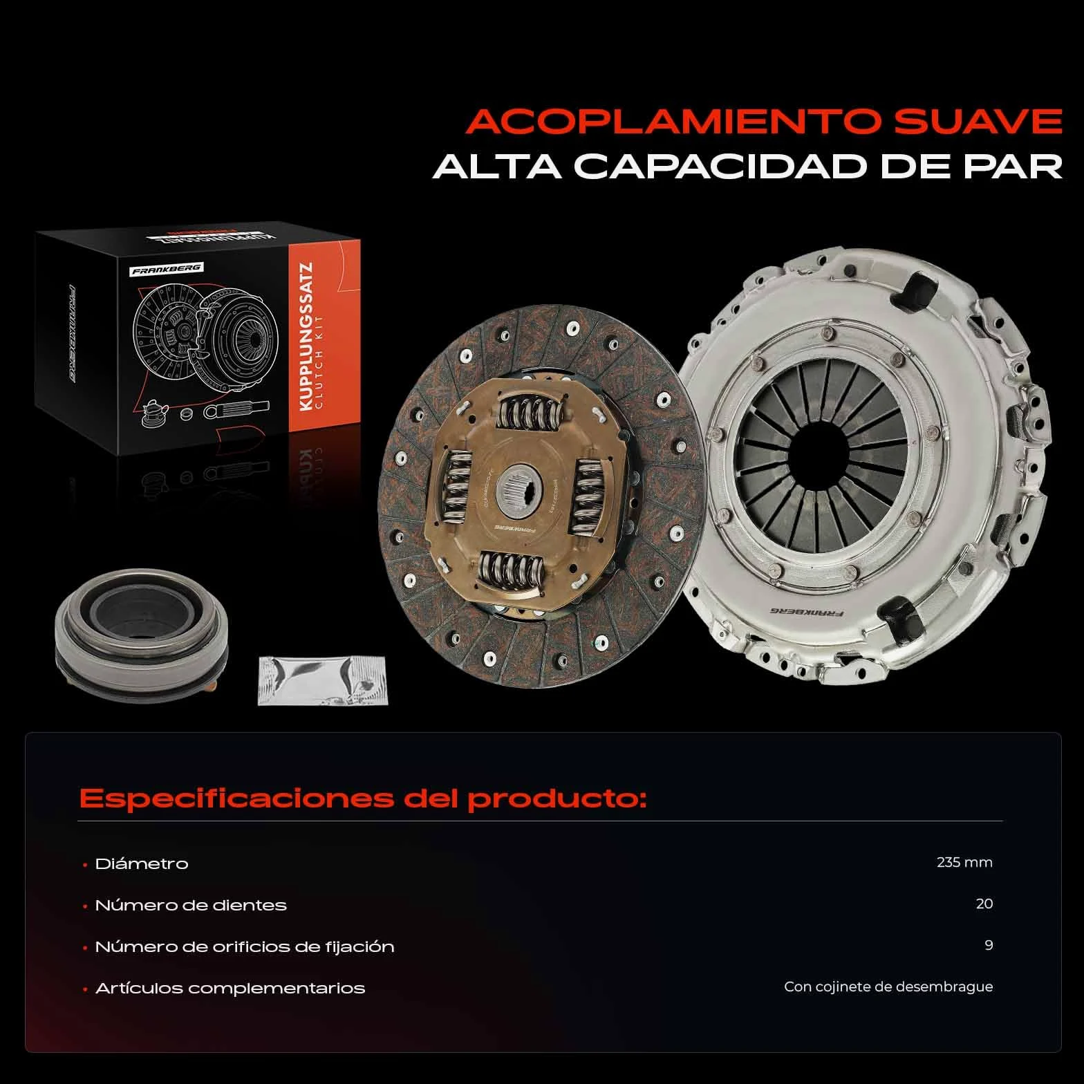 Frankberg Kit de embrague 41421-32000 | Compatible con: Cee'D SW ED, Cerato Saloon LD, Cerato LD, i30 Estate FD, Pro Cee'D ED, Cee'D Hatchback ED, i30 FD