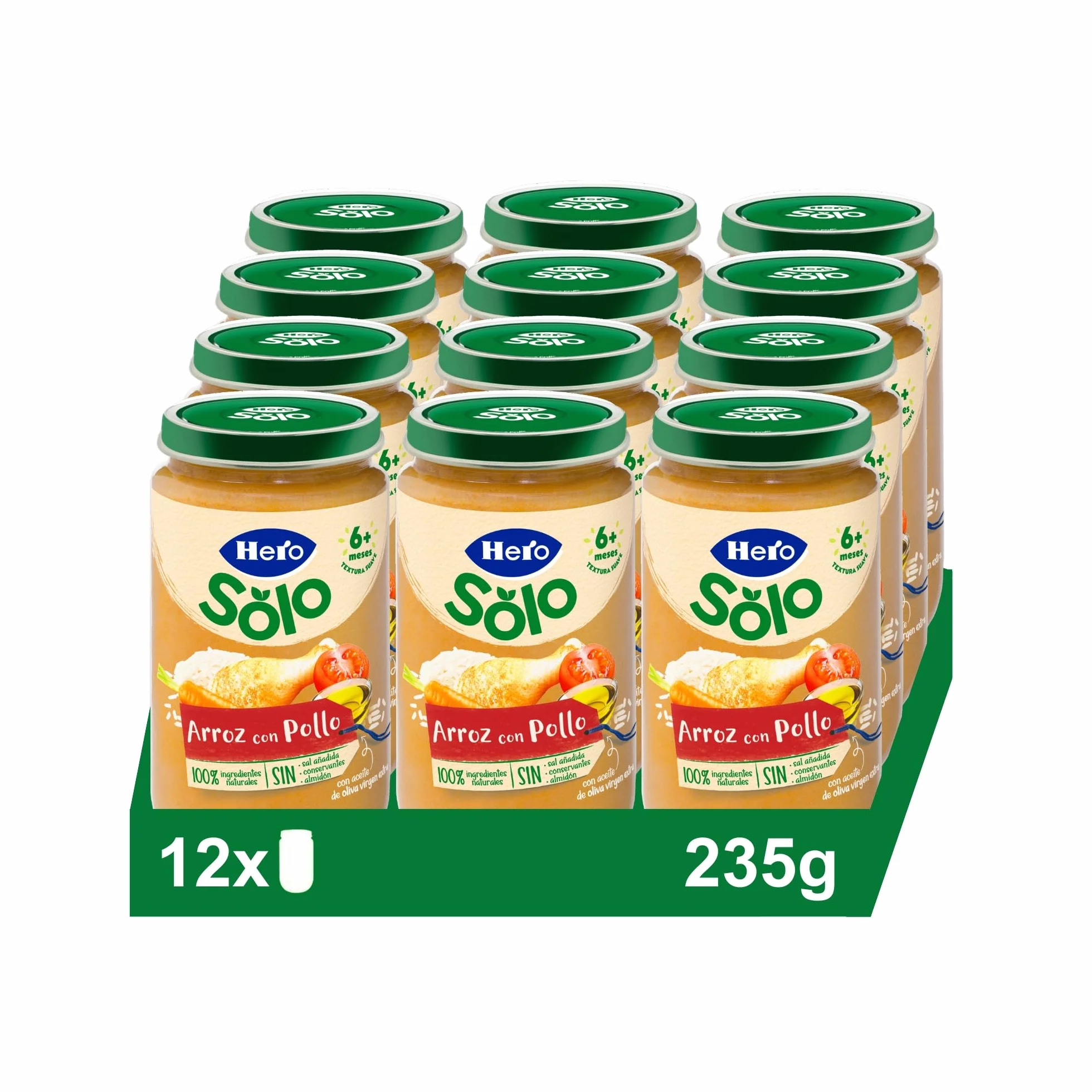 Hero Baby Tarrito Infantil Arroz y Pollo 235g 12 Pack Sin Aceite de Palma Sin Sal Añadida para Bebés desde 6 meses