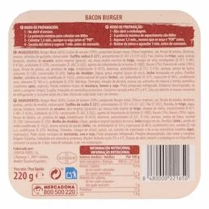 Hamburguesa de ternera con bacón y queso Hacendado 220 g Pack 2