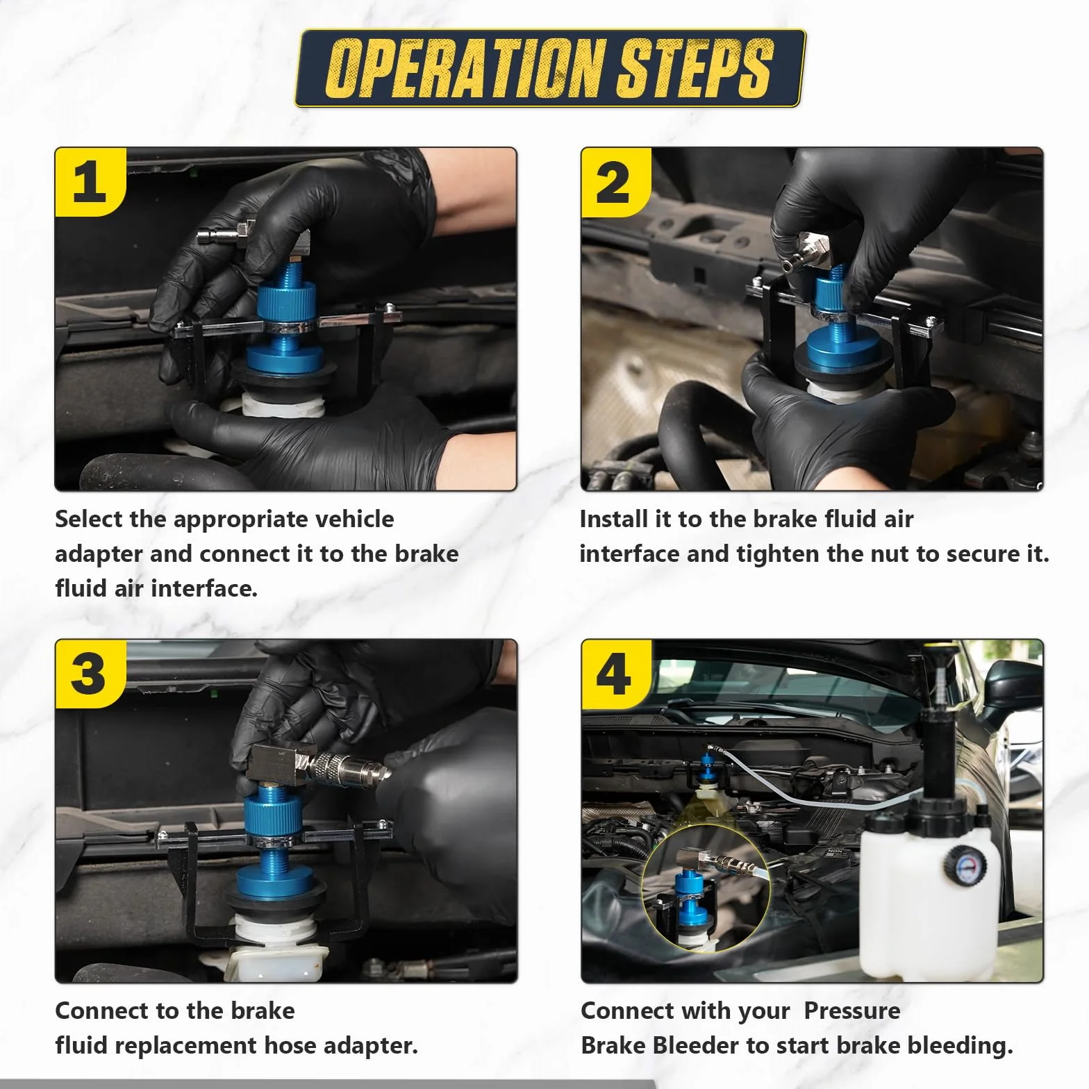 Adaptador Universal para depósito de líquido de Frenos 22-58 mm, 4 acoplamientos rápidos EU/US//Métrico/Japón para Buick, Cadillac, Chevrolet, Mazda, Honda, Toyota etc, Anillo de Sellado antifugas