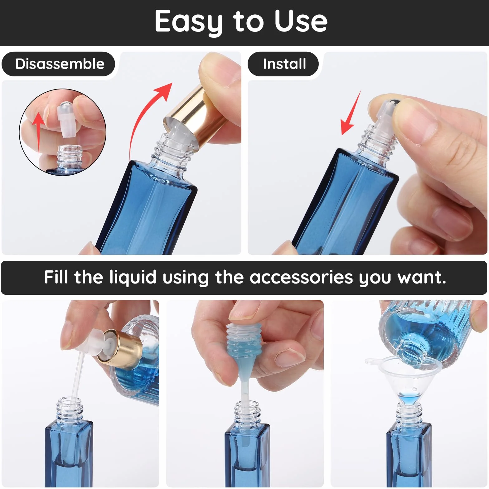 Segbeauty Roll On Rellenable 5 Piezas 10ml Botellas de Vidrio con Bola de Acero Inoxidable para Aceites Esenciales