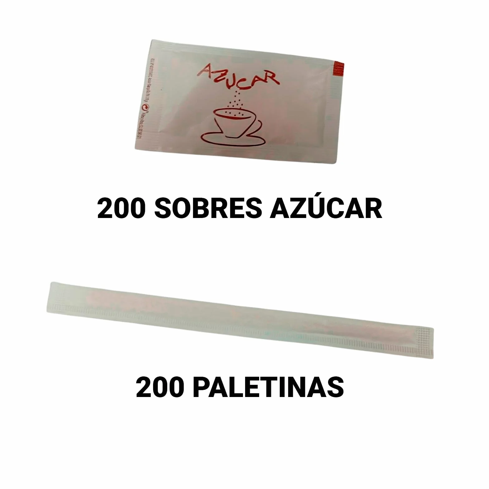 ADRI 200 Sobres de azúcar y 200 cucharillas paletinas de madera envueltas individualmente pack 200