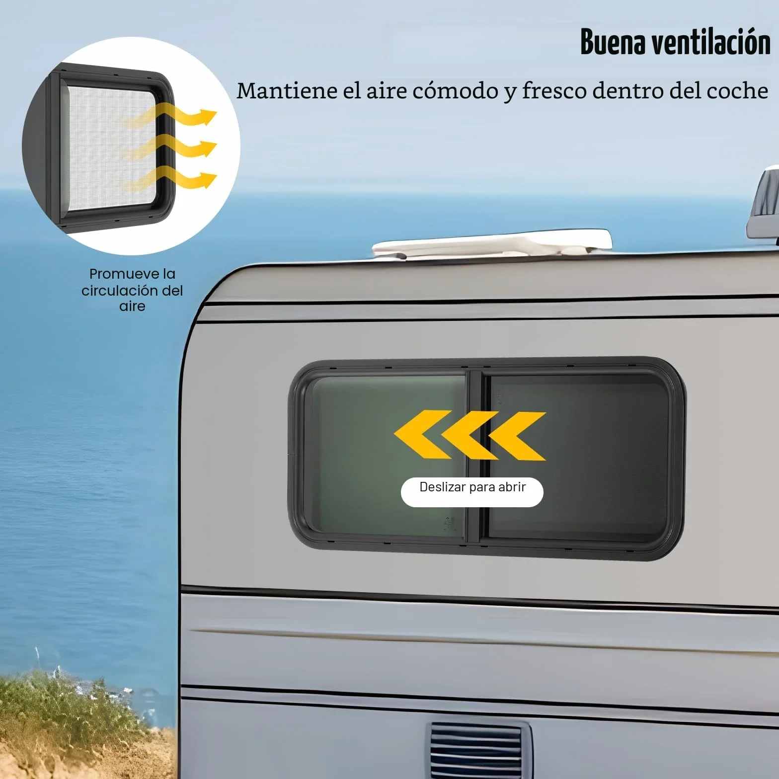 Ventana Lateral de Caravana, Corredera con Protección contra Insectos, Repuesto para Autocaravanas, Remolques, Camionetas u Otros Vehículos (1000 x 400 mm)