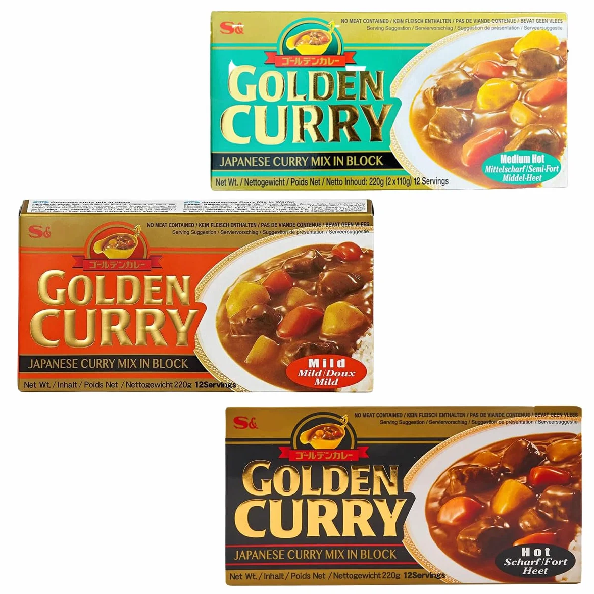 YIJIA Golden Curry Mild Medium Hot Mix Hot 3x220 gr