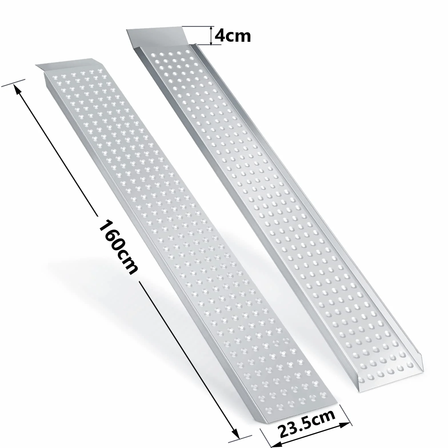 Rampa de carga para coche, 4 unidades, capacidad de carga de 400 kg, acero galvanizado, riel de carga antideslizante, 160 x 23,5 x 4 cm, para motocicleta, remolque, cortacésped, rampa de carga