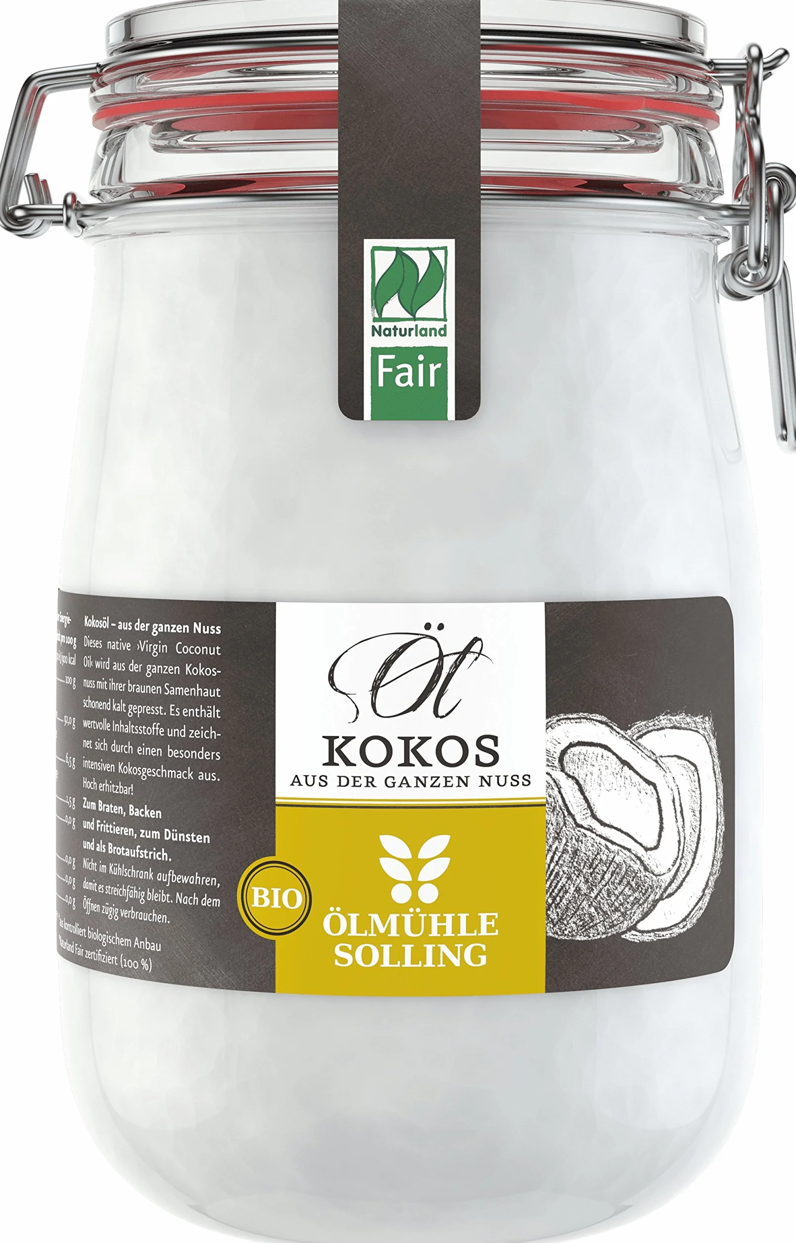 Aceite de coco Ölmühle Solling Bio & Naturland Fair 1000 ml para planchar