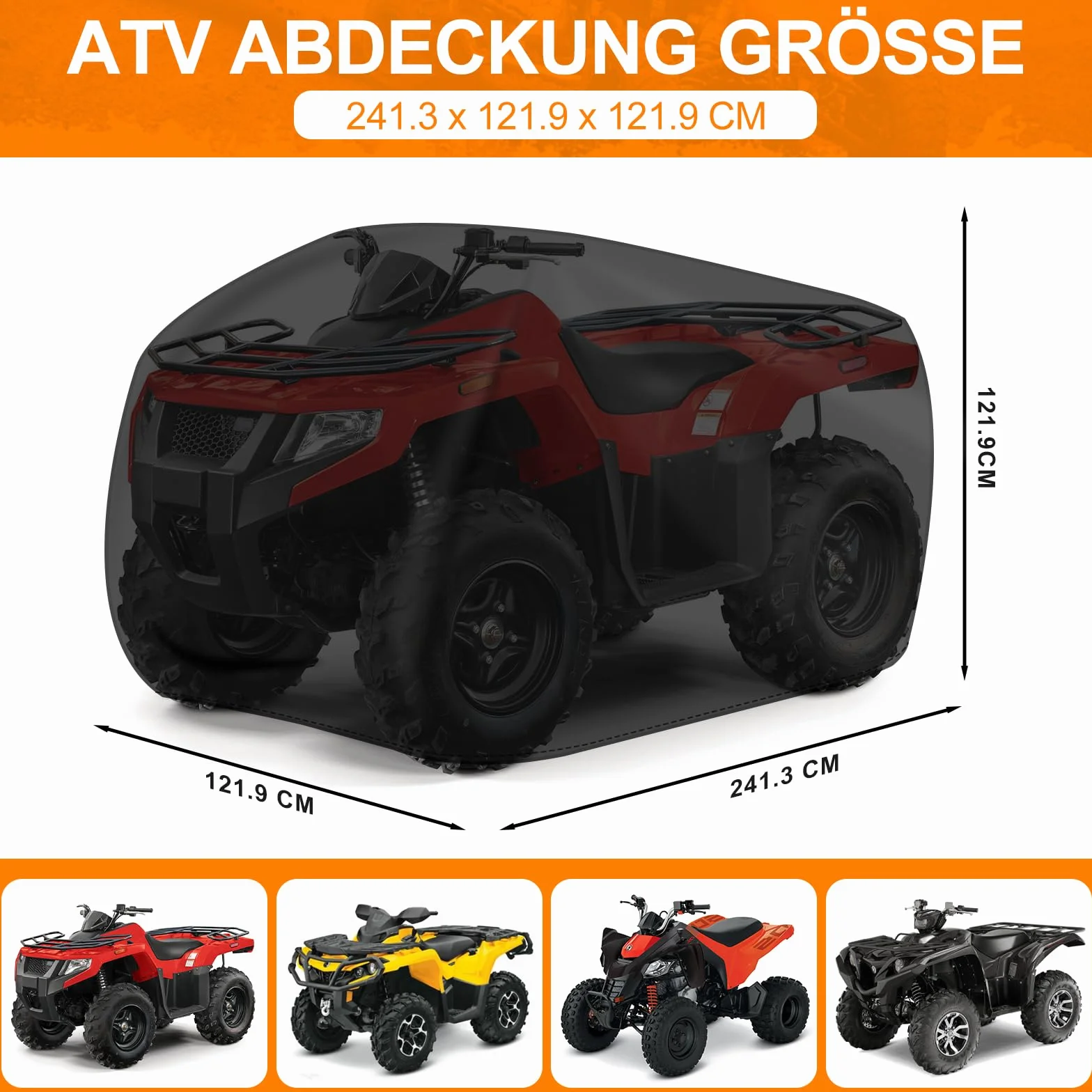 Zettum Funda para Quad ATV - 241 cm Cubierta Protectora Exterior, 600D Oxford Resistente e Impermeable, Grande Vehículo Lona Compatible con Polaris, Honda, Yamaha (241 x 121 x 121 CM)