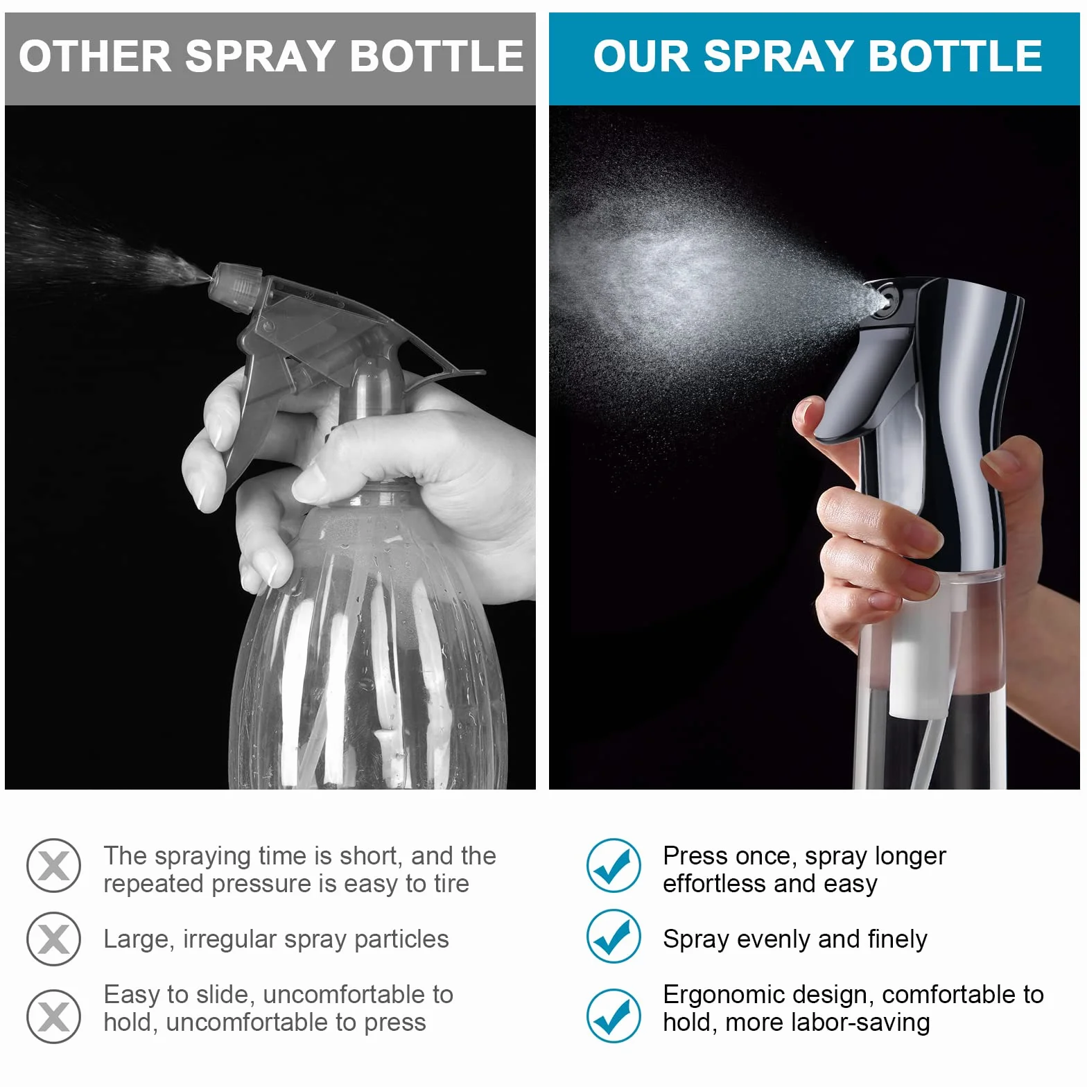 AOOWU Botella de spray para el cabello, 2 uds vacías de agua continua, pulverización fina multifuncional