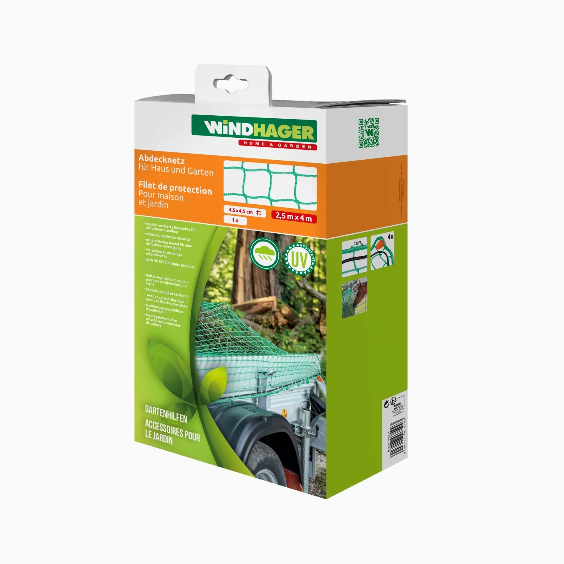 Windhager Red de Seguridad de Carga, 2,5 x 4 m, protección de Carga, Red Universal, Flexible y Resistente a desgarros, Color Verde