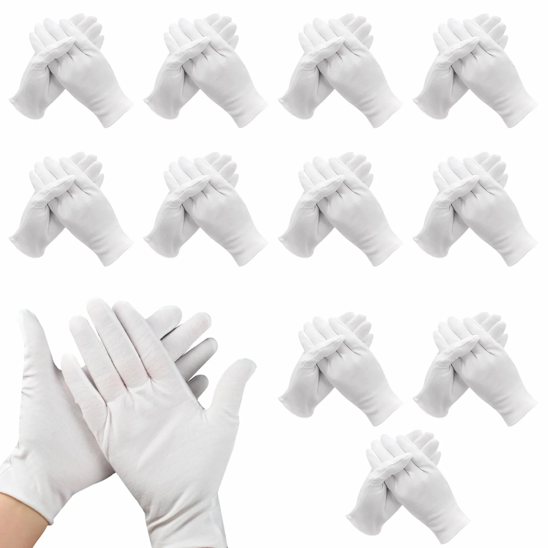Guantes de Algodón Blancos, Pares 12, Guantes Hidratantes Reutilizables para Inspección de Joyas