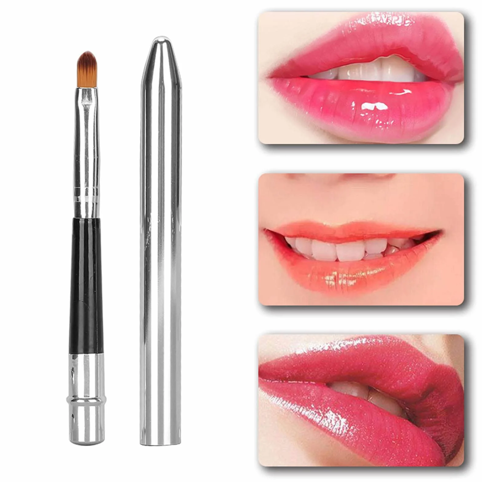 Pincel para Labios 2 Uds. Pinceles Corrector Retráctil Ergonómico Cepillo Labial Tubo Aluminio