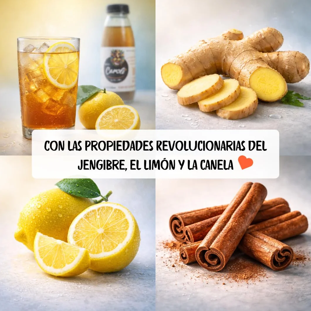 CAROLI Bebida de jengibre limón y canela Refresco natural Sin gas Sin azúcares Sin alcohol Digestiva Antiinflamatoria Antioxidante Hidratante Ginger 6x230ml