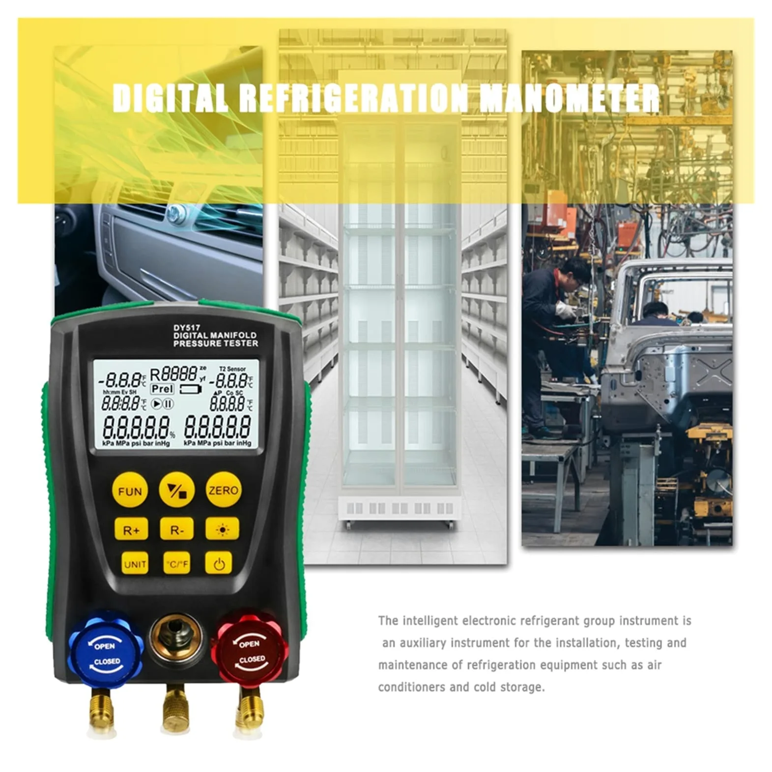 Medidor de Cables Digitales Medidor de presión Refrigerador Presión de vacío Presión del manifestante Probador de Fugas Monitor de Fugas Detector Medidor de refrigerante(1 Set)