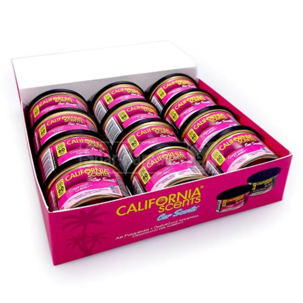 AutoFullCar – California Scents Ambientador de Coche Aroma Cereza “Coronado Cherry” – Fragancia Duradera (hasta 30 Días) – Intensidad Regulable – Lata 42 g – Aroma Dulce y Premium (12 UNIDADES)