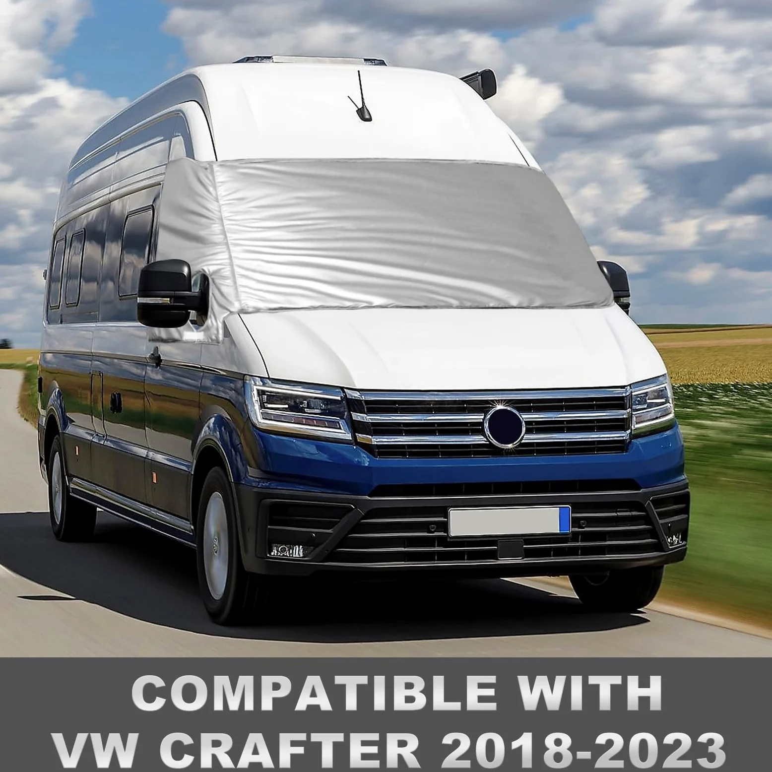 Cubierta de Parabrisas Térmico Externo Compatible con 2018-2023 VW Crafter Grand California, Parabrisas Delantero Cubierta Luxury de Plata para Protección contra Nieve, Hielo, Polvo y Sol