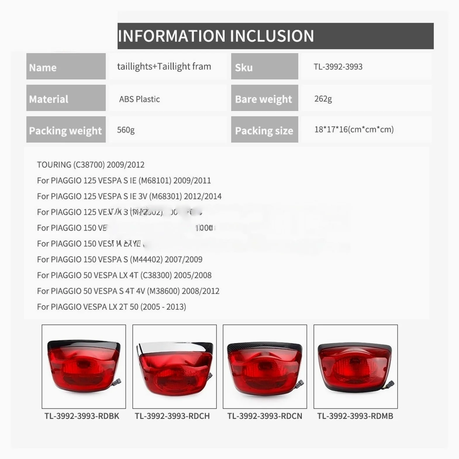 Luz Trasera para Scooter LX 50 125 150 S50 S125 S150 LXV, luz de señalización Delantera Trasera Intermitente luz indicadora Trasera para Motocicleta Lámpara traseras
