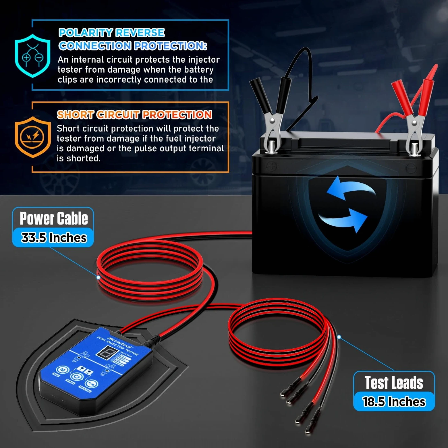 MRCARTOOL - Comprobador de inyectores de combustible para coche, 12 V, con 6 boquillas para inyectores EFI GDI de 5 V, 12 V, 8 modos de impulso, kit de limpieza, doble potencia, cable de 1 m