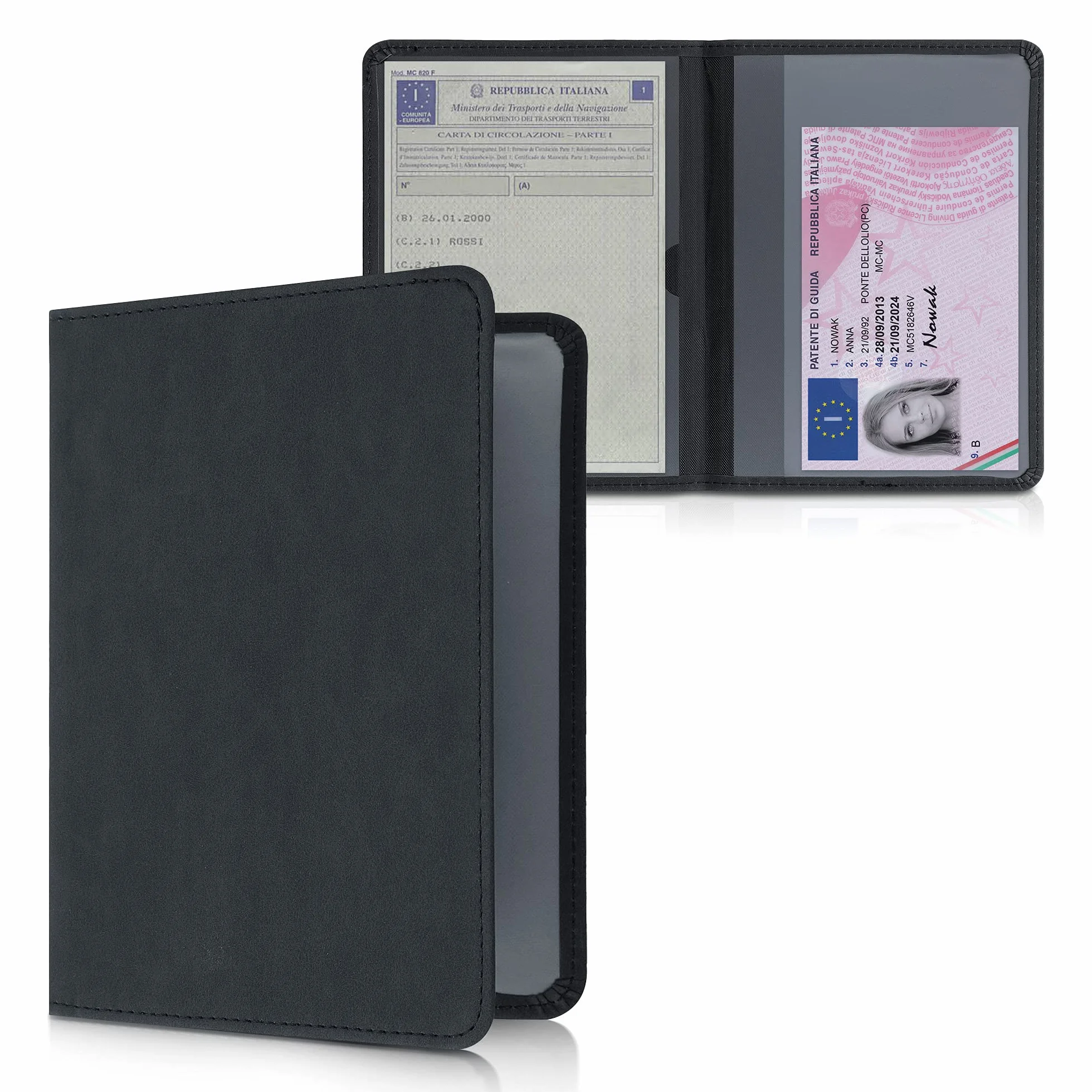 kwmobile Funda para permiso de circulación de coche de ante sintético - Para documentos de 10.5 x 14.8 CM doblados - negro
