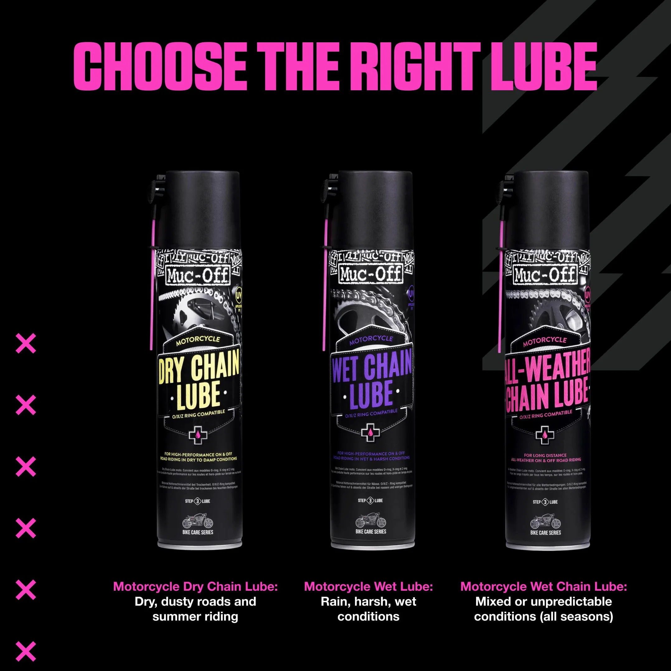 Muc-Off Lubricante de Cadena de Moto para Todos los Climas, 400 Ml - Spray Lubricante para Cadena de Moto - Formulado para Todas las Condiciones Climáticas