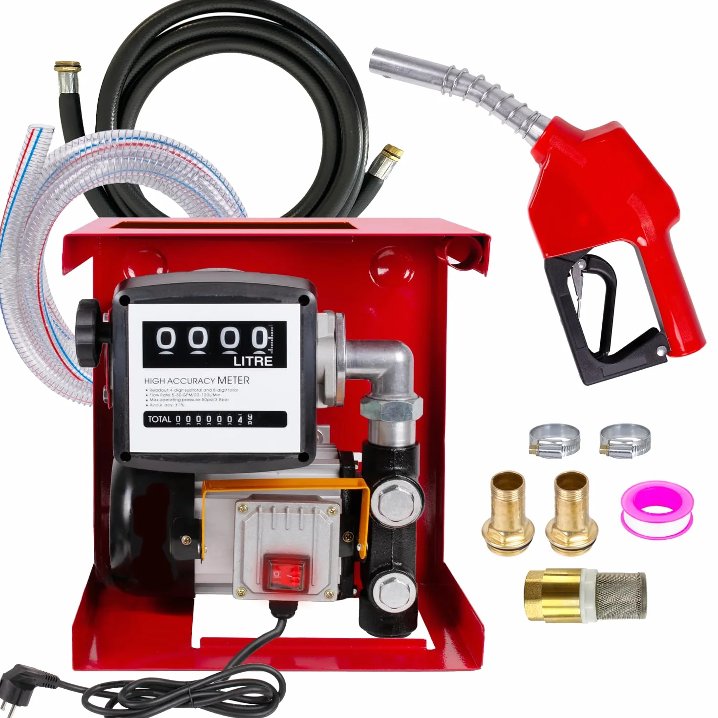 Bomba gasóleo bomba gasóleo bomba biodiésel bomba trasvase autocebante Exelenz 230v set bomba + boquilla automática pistola contramanguera latón válvula antirretorno boquillas abrazaderas