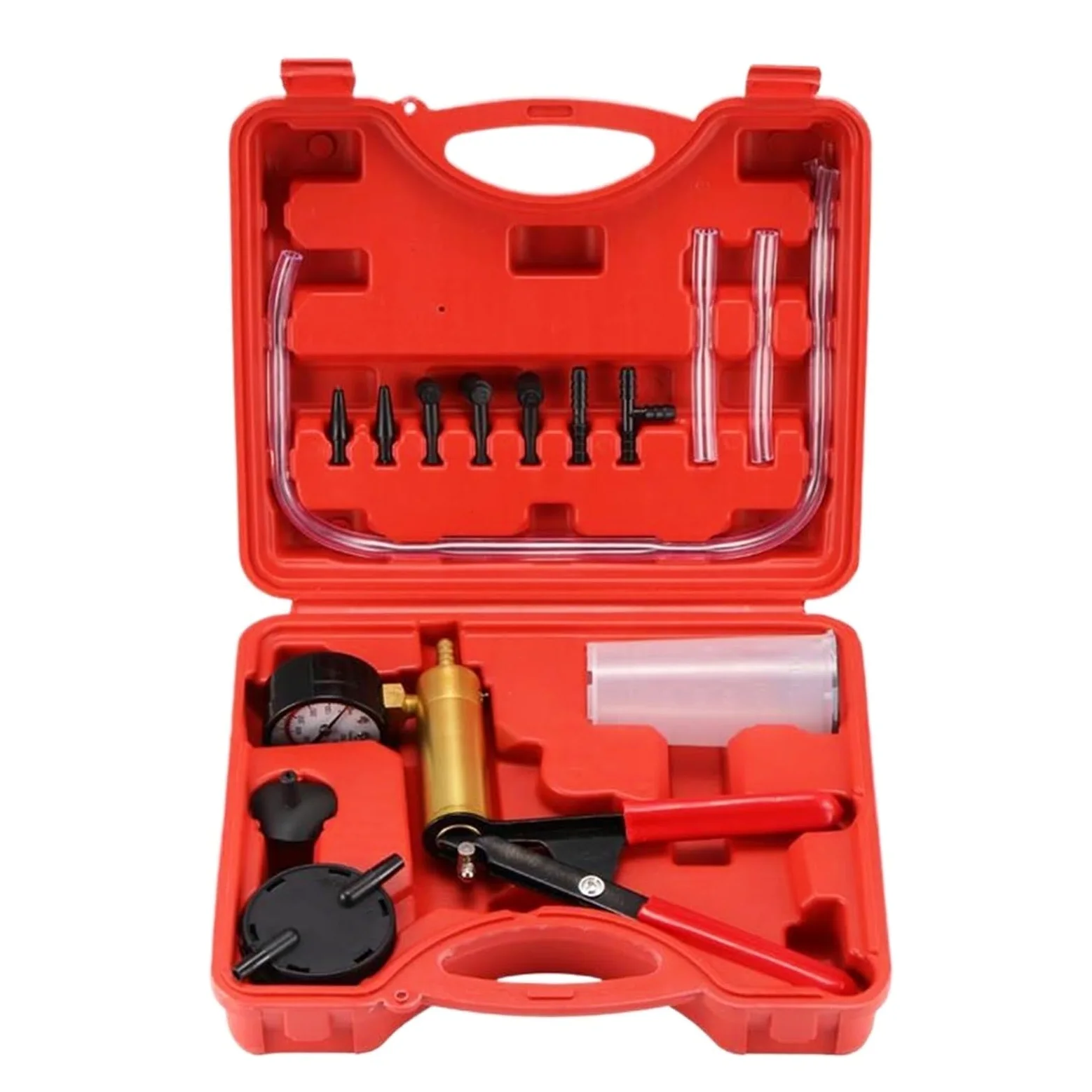 Kit de purga de freno 2 en 1, juego de prueba de bomba de vacío de mano compatible con automóviles con funda protegida, sistema de purga de embrague de freno de un solo hombre