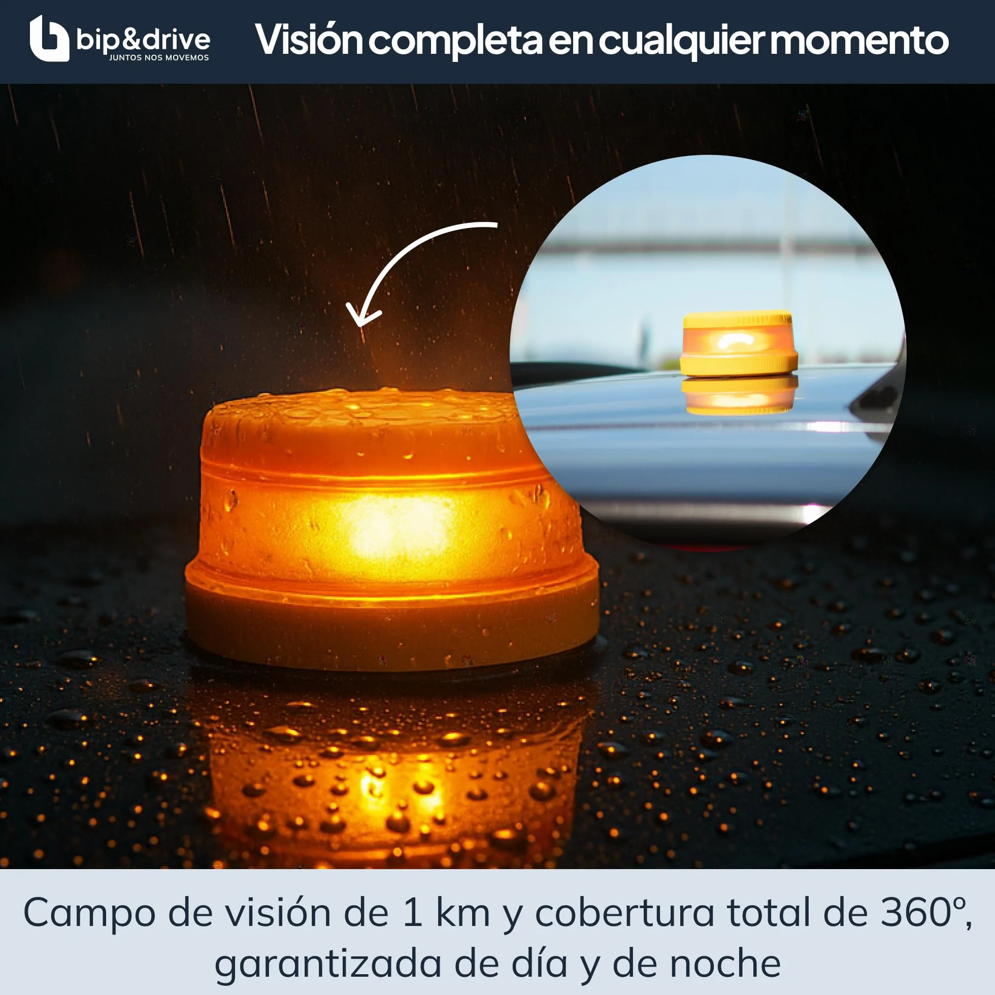 Baliza V16 Homologada DGT Geolocalización Luz Emergencia Coche LED 360° 1km Conectada Plataforma DGT 3.0 Resistente Lluvia Base Imantada Bip&Drive