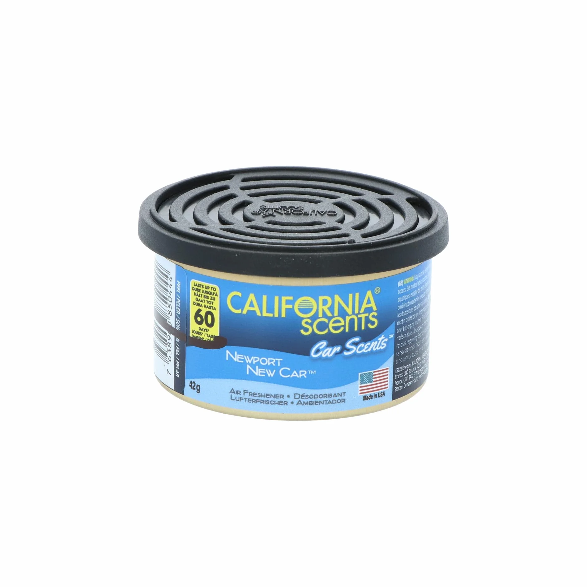 California Scents - Ambientador de Coche con Fragancia, Olor y Esencias a Newport New Car, Olor a Aroma de Coche Nuevo, Azul, 42 Gramos