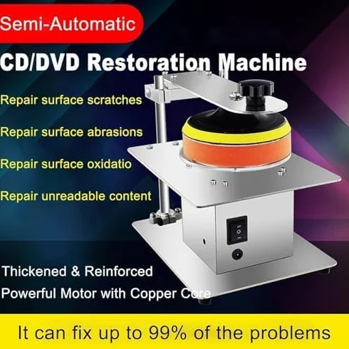 Máquina de reparación de discos de 200 W, pulidora de velocidad ajustable para recuperación de datos y eliminación de arañazos en CD, DVD y discos de juego, diseño de chasis de acero inoxidable