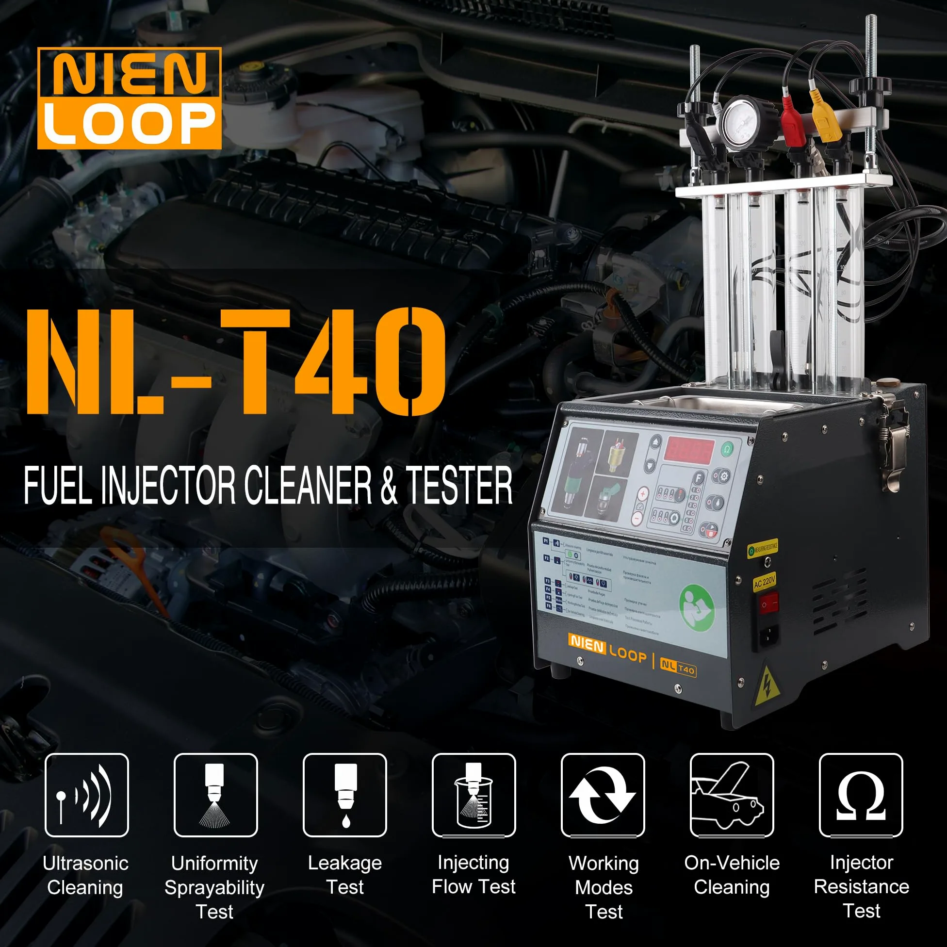 Máquina de limpieza de inyectores de combustible, limpiador ultrasónico de inyector, 4 cilindros, tubo de vidrio de 120 ml