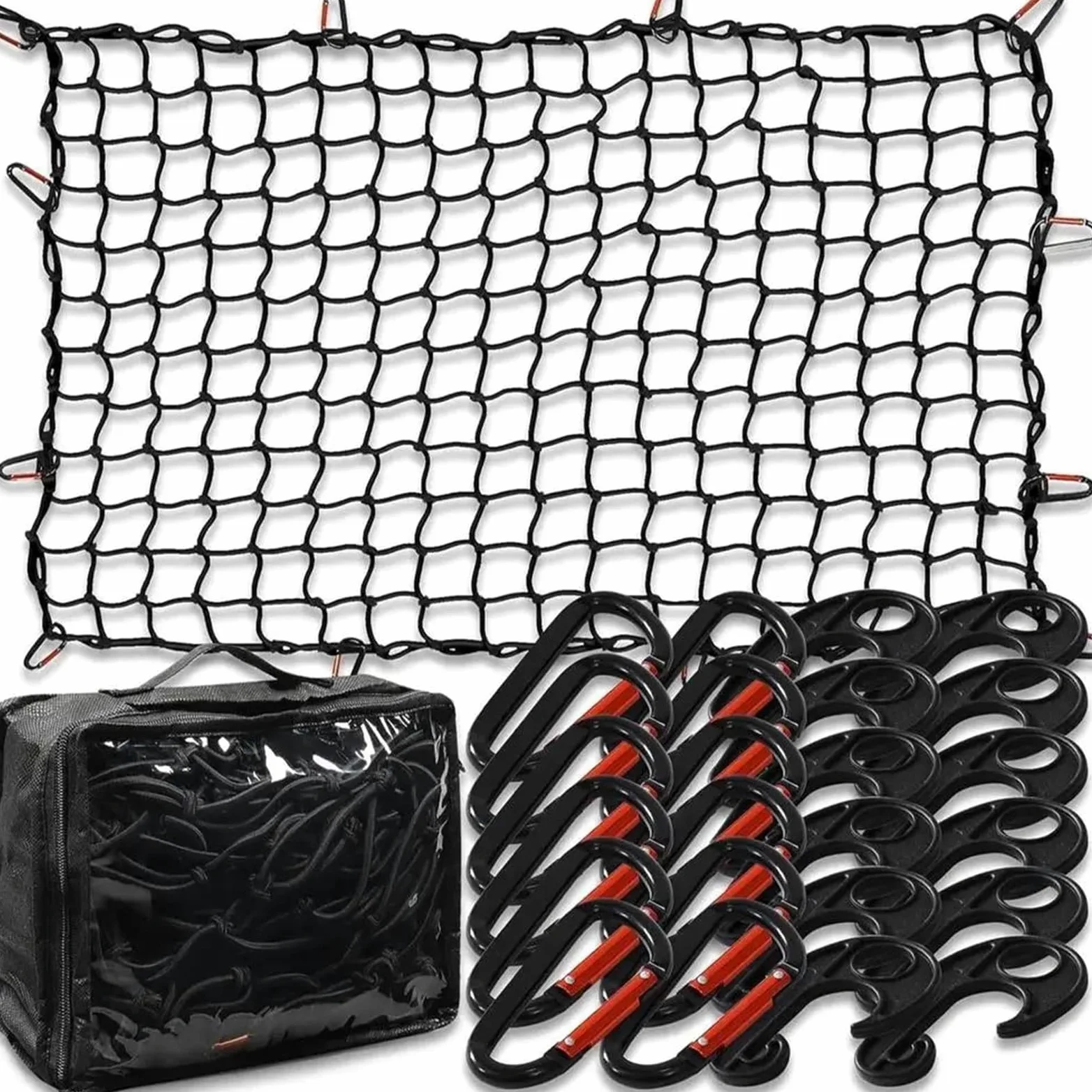 Red de Almacenamiento Red Carga Camioneta con 12 Mosquetones Metálicos Portaequipajes Techo Coche 180 X 120 Cm Malla Goma De Red Maletero De Coche