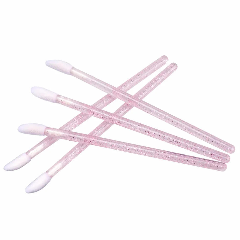 100PCS Cepillos Labios Desechables Maquillaje Labial Aplicador Rosa Mango Cristal