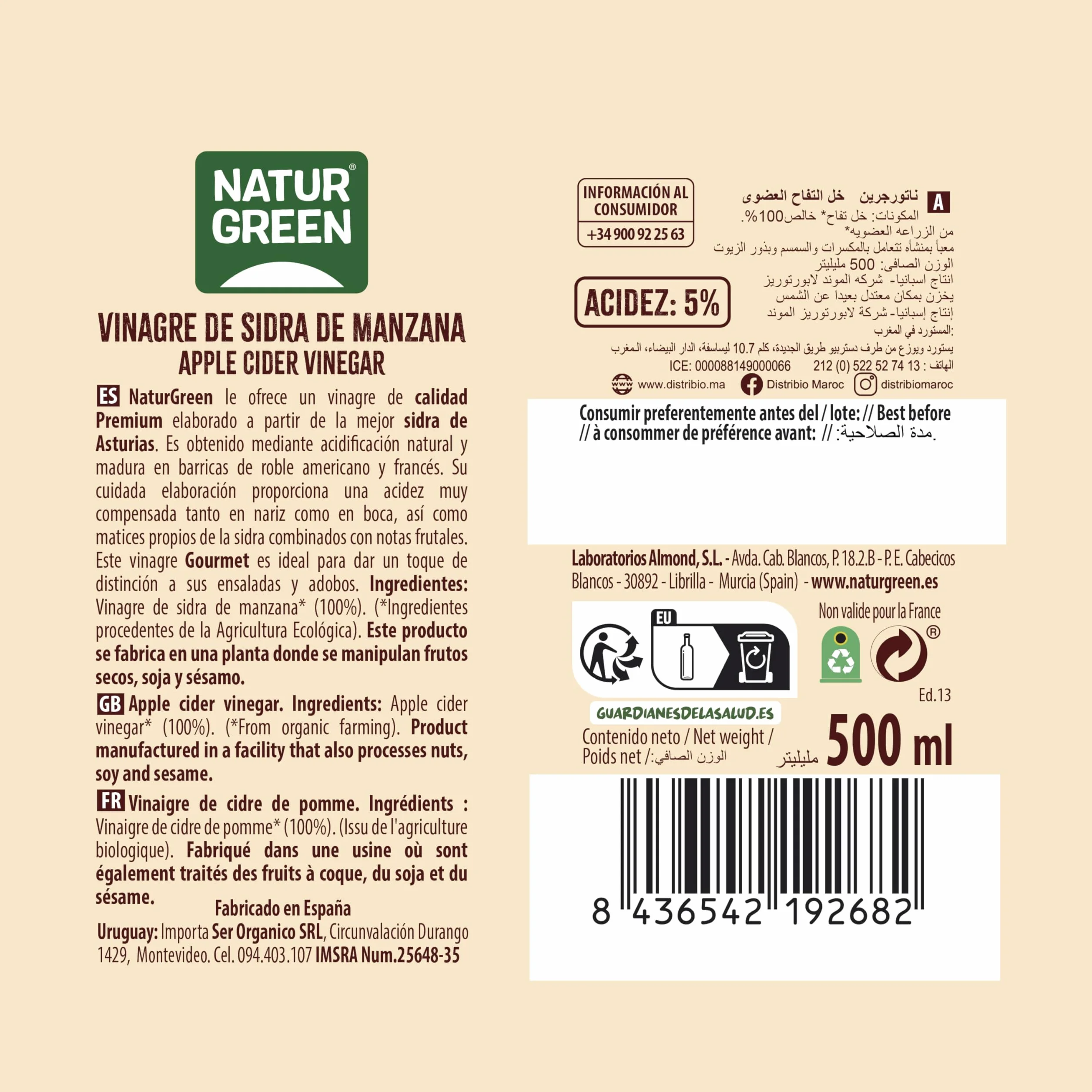 NaturGreen Vinagre de Sidra de Manzana Bio Ecológico 6% 500 ml