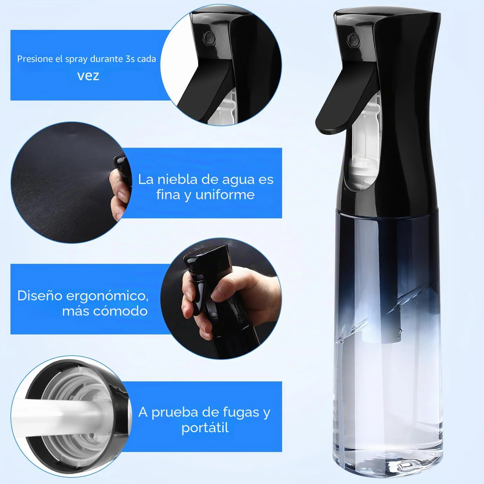 Pulverizador Agua Peluqueria 300ml Bote Spray Niebla Continua Vacíos