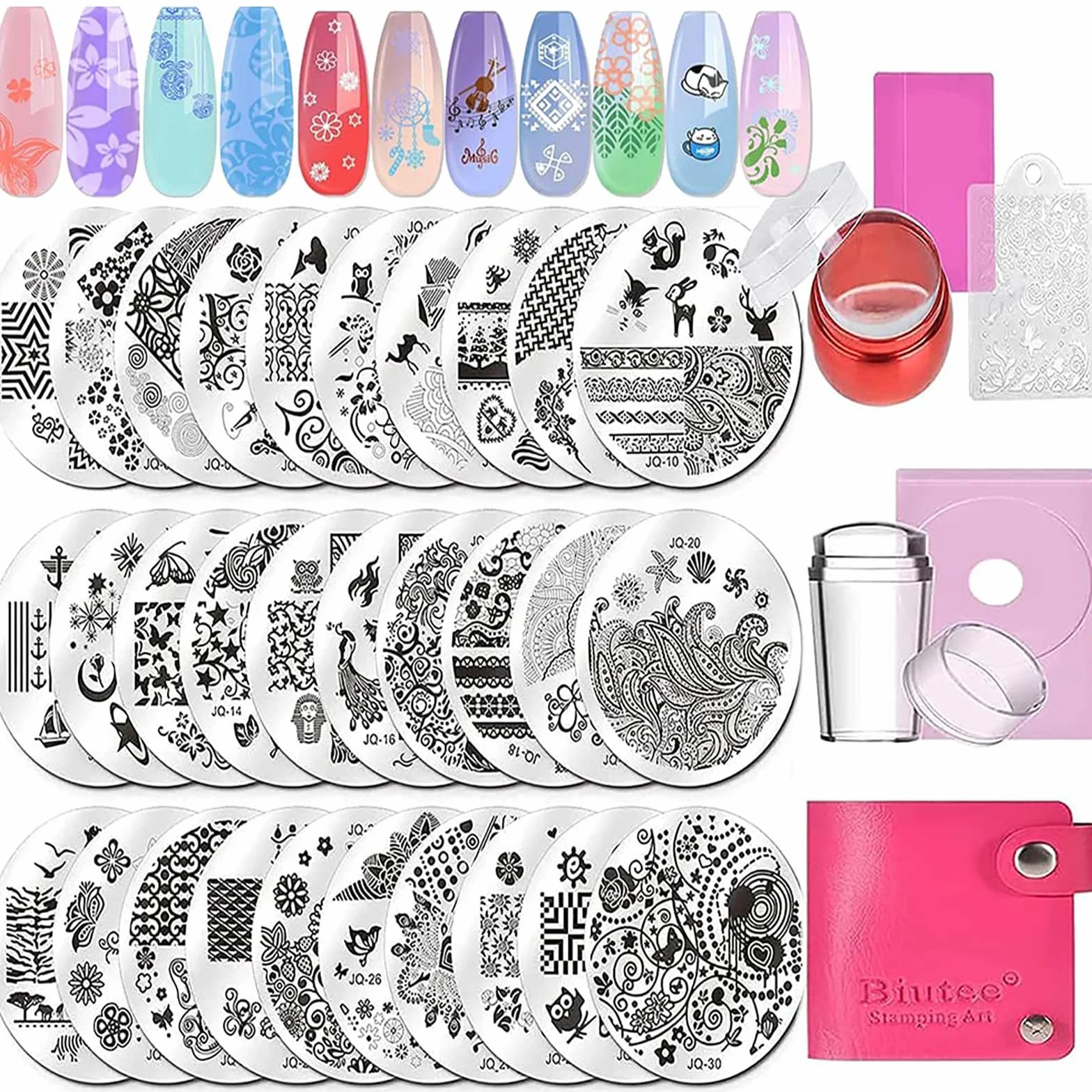 Biutee Nail Art Stamping 30 Placas con Sello y Rascador, Estampacion Uñas