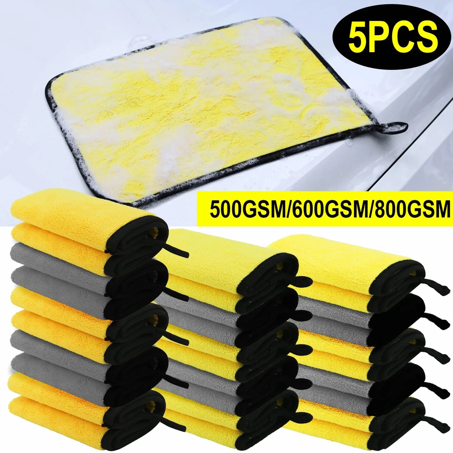 5pcs 500/600/800GSM Toalla de microfibra Paño de microfibra para automóvil Toalla de lavado Microfibra Limpieza de lavado de autos Toalla de secado Auto Detailing Quality (Color : 5pcs ) (5pcs 800gs