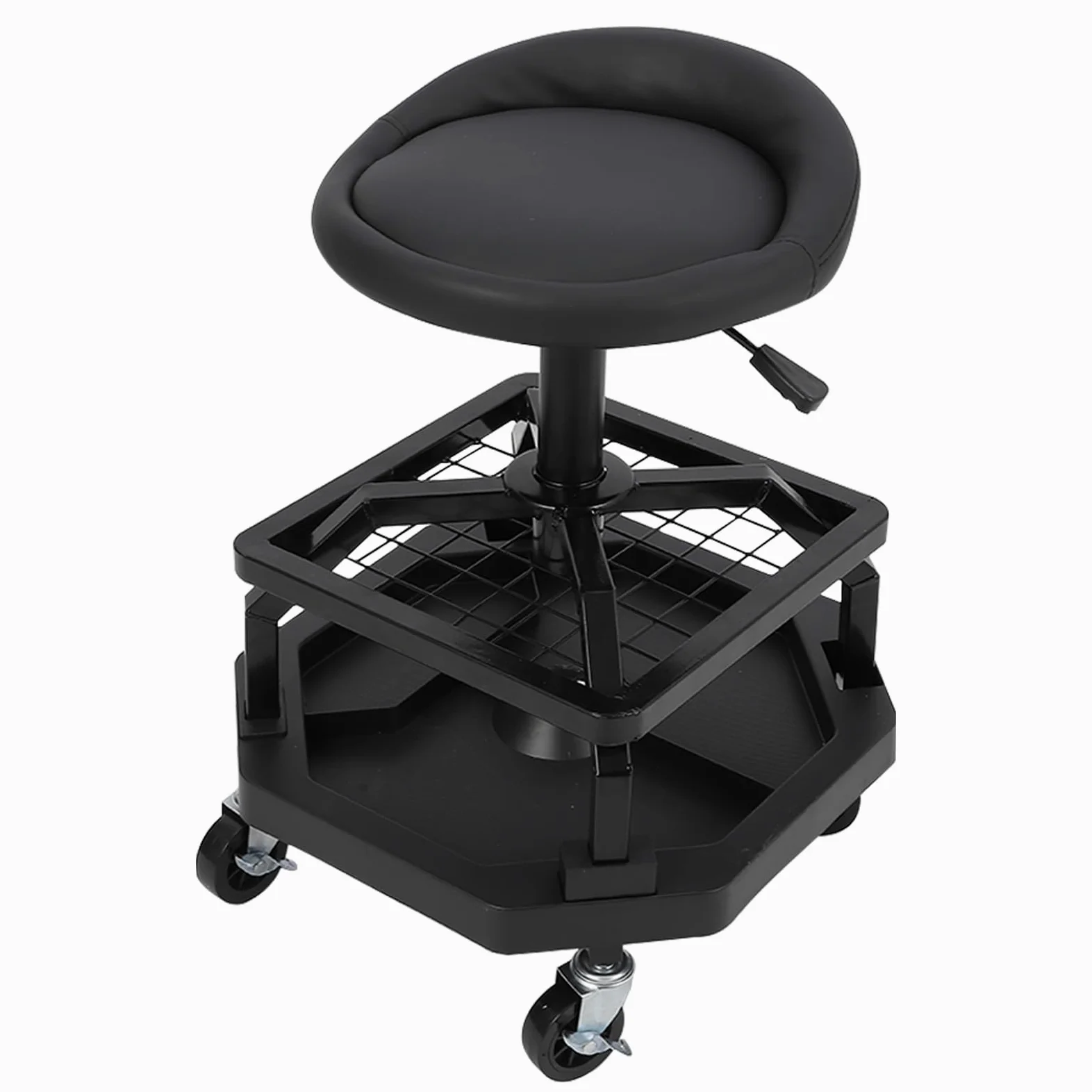 Garvee Taburete mecánico, capacidad de 300 libras, asiento de garaje con ruedas, taburete de taller rodante, resistente, para garaje, tienda y reparación de automóviles, color rojo