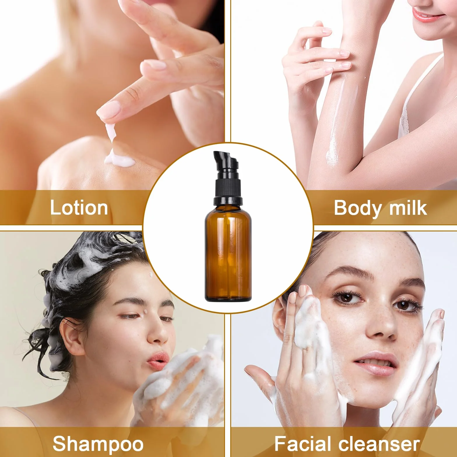 Botellas de Vidrio Marrón 50ml, Botellas de Loción de Vidrio Ámbar Rellenables con Etiqueta, Dispensador para Aceite Esencial