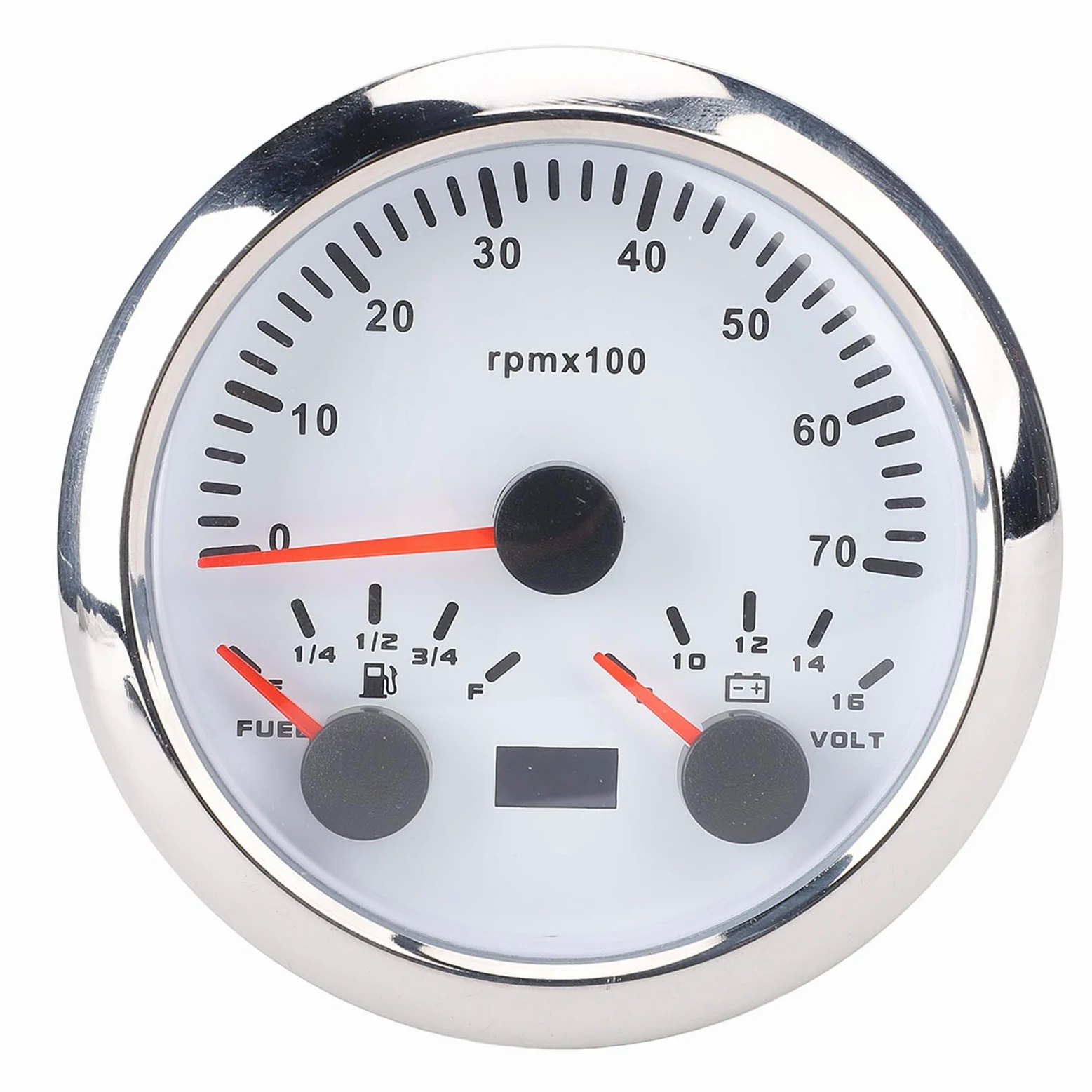 Velocímetro Medidor, 85 mm 3 en 1 Tacómetro Voltímetro Medidor de nivel de 7000 RPM 8-16 V con retroiluminación de 7 colores para camión automóvil (Blanco Plata)