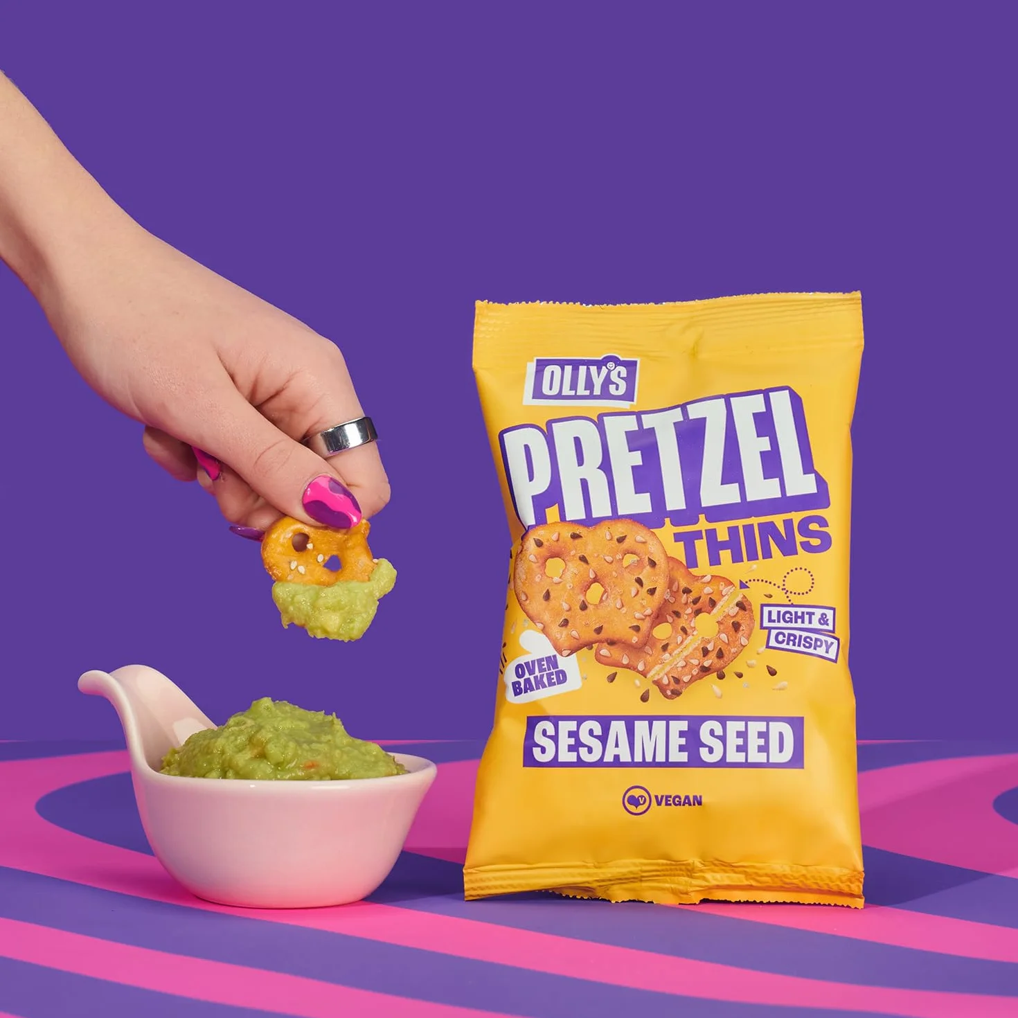 Olly's Pretzels horneados con Semillas de Sésamo, Snacks Veganos, Bolsa 140g