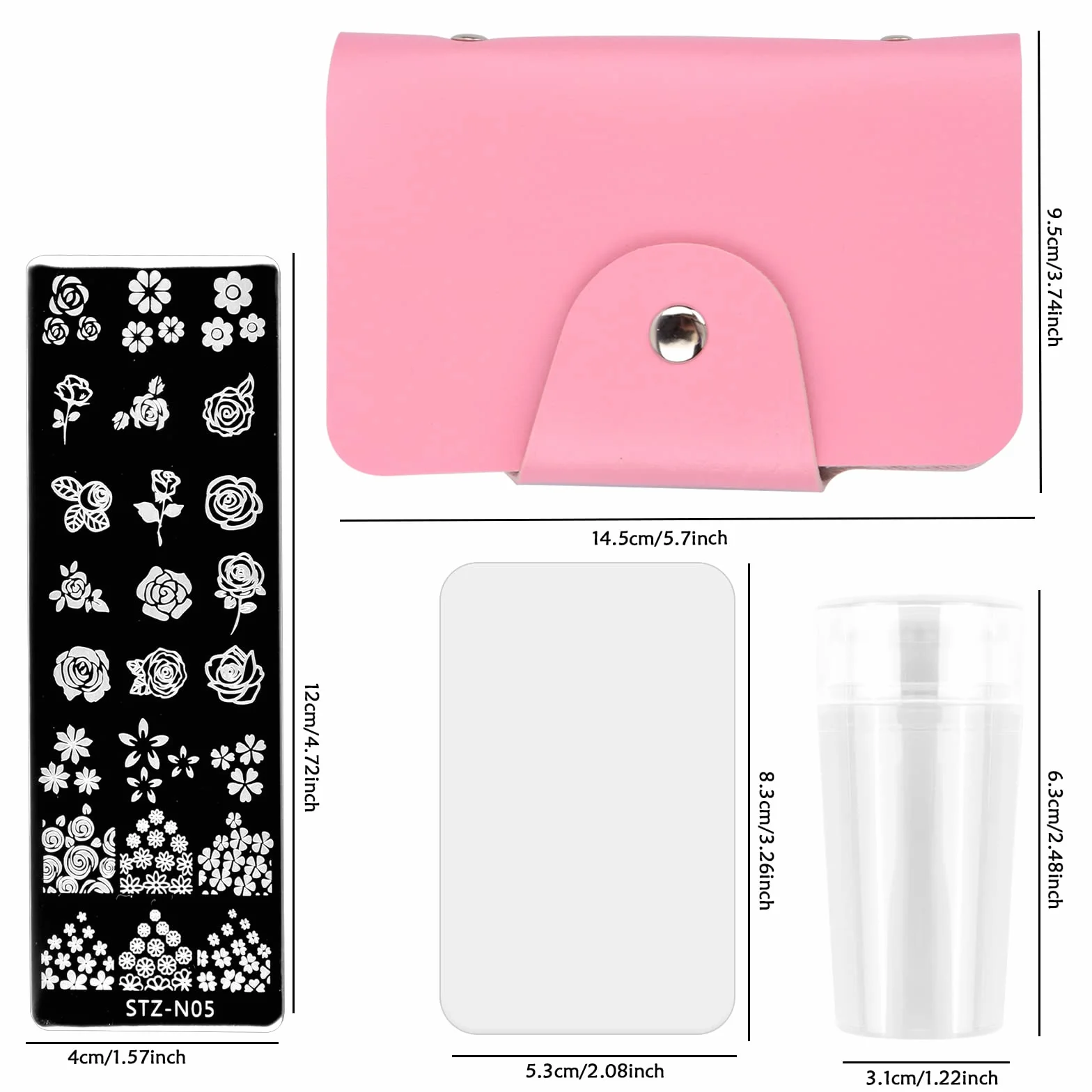 Nail Art Stamping Kit Plantillas para Uñas con Bolso Placas Sello Raspador Silicona