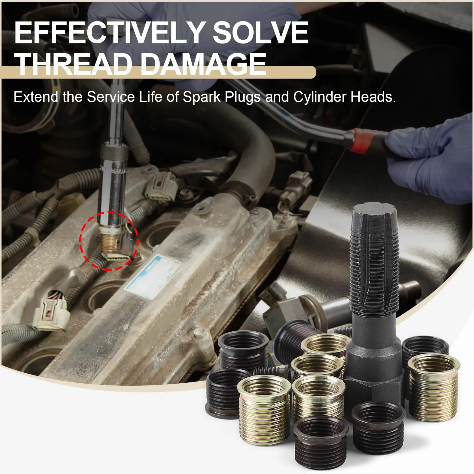 efuturetime 16 Piezas Kit de Reparación de Roscas de Bujías M14 X 1,25mm, Reparar Roscas de Bujías Dañadas en Culata Coches y Cortacéspedes Motores