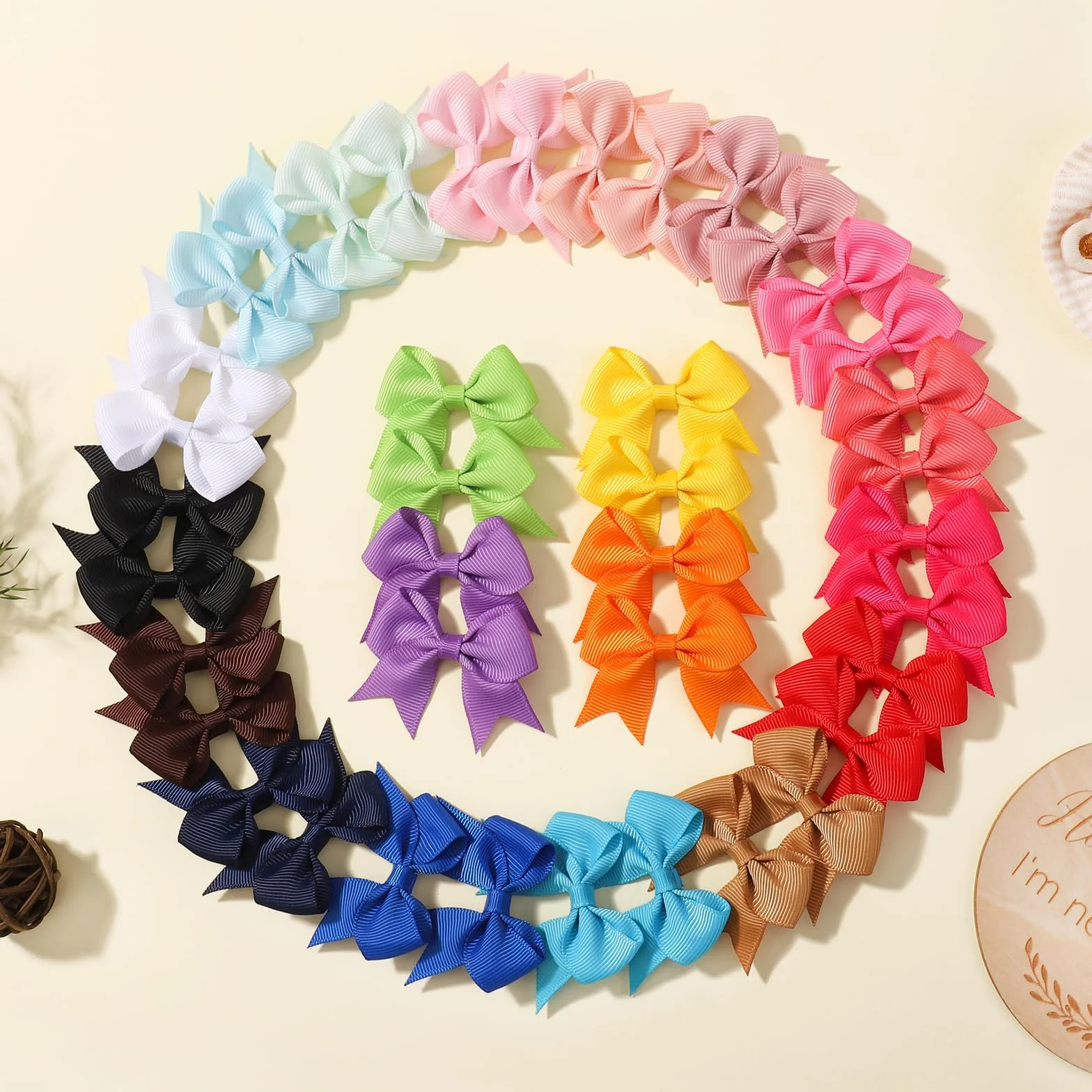 Ganchos con Clip de Cocodrilo y Lazos de Grogrén de 6 cm, Jollybows, Accesorios para Bebés y Niñas