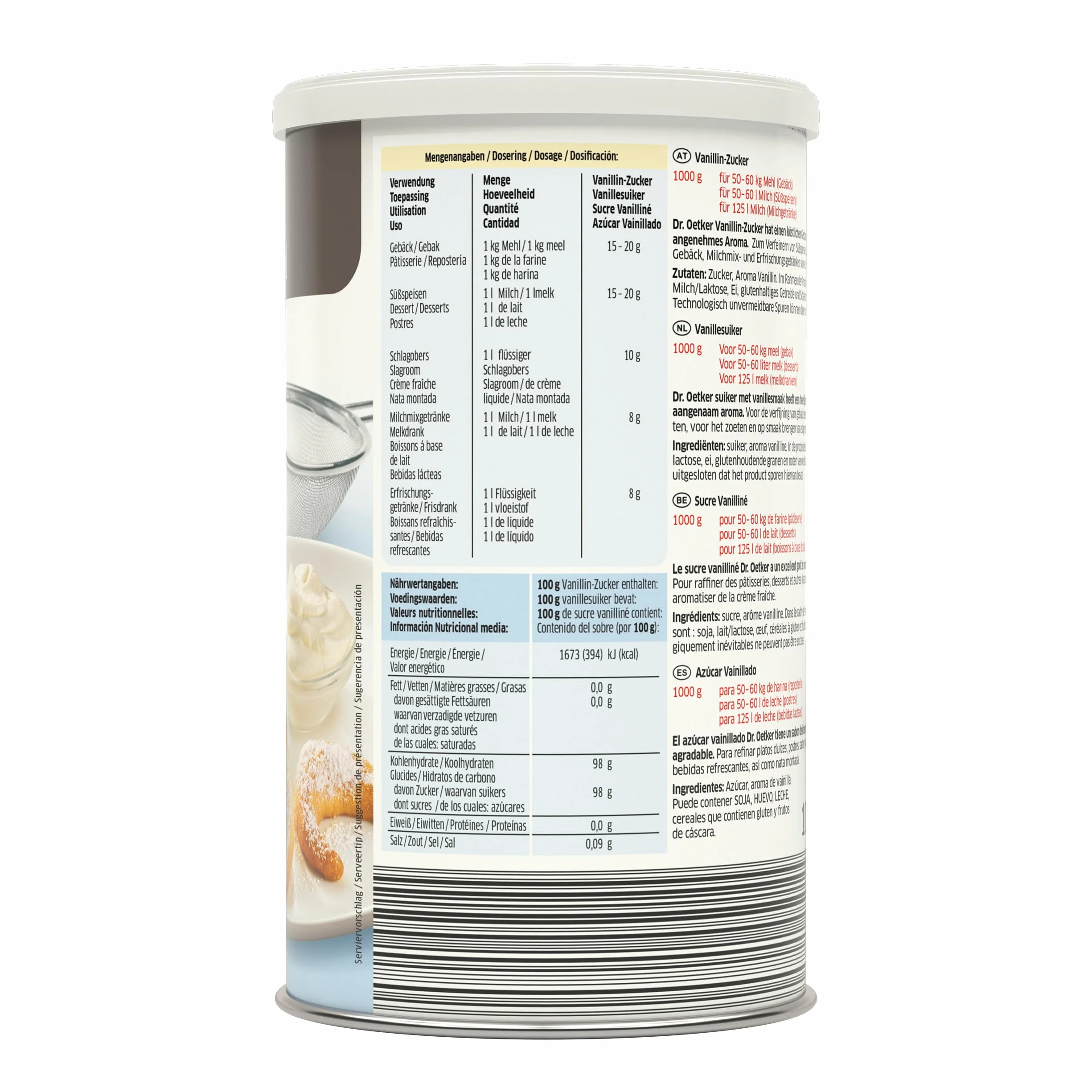 DR. OETKER Azúcar Vainillado 1 kg, Vainilla para Repostería y Decoración